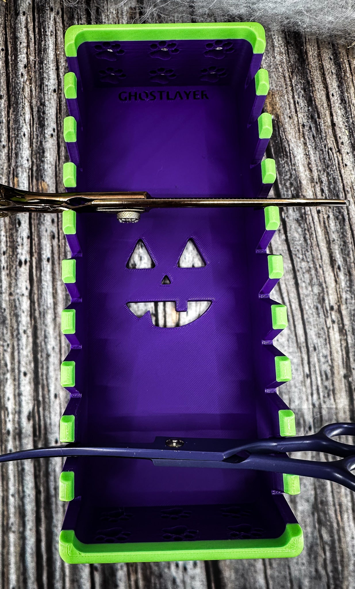 The Chihuahua *Halloween-Ghastly Green and Purple* - Dog Grooming Scissor Holder— Up to 10 pairs, Simple organizer |