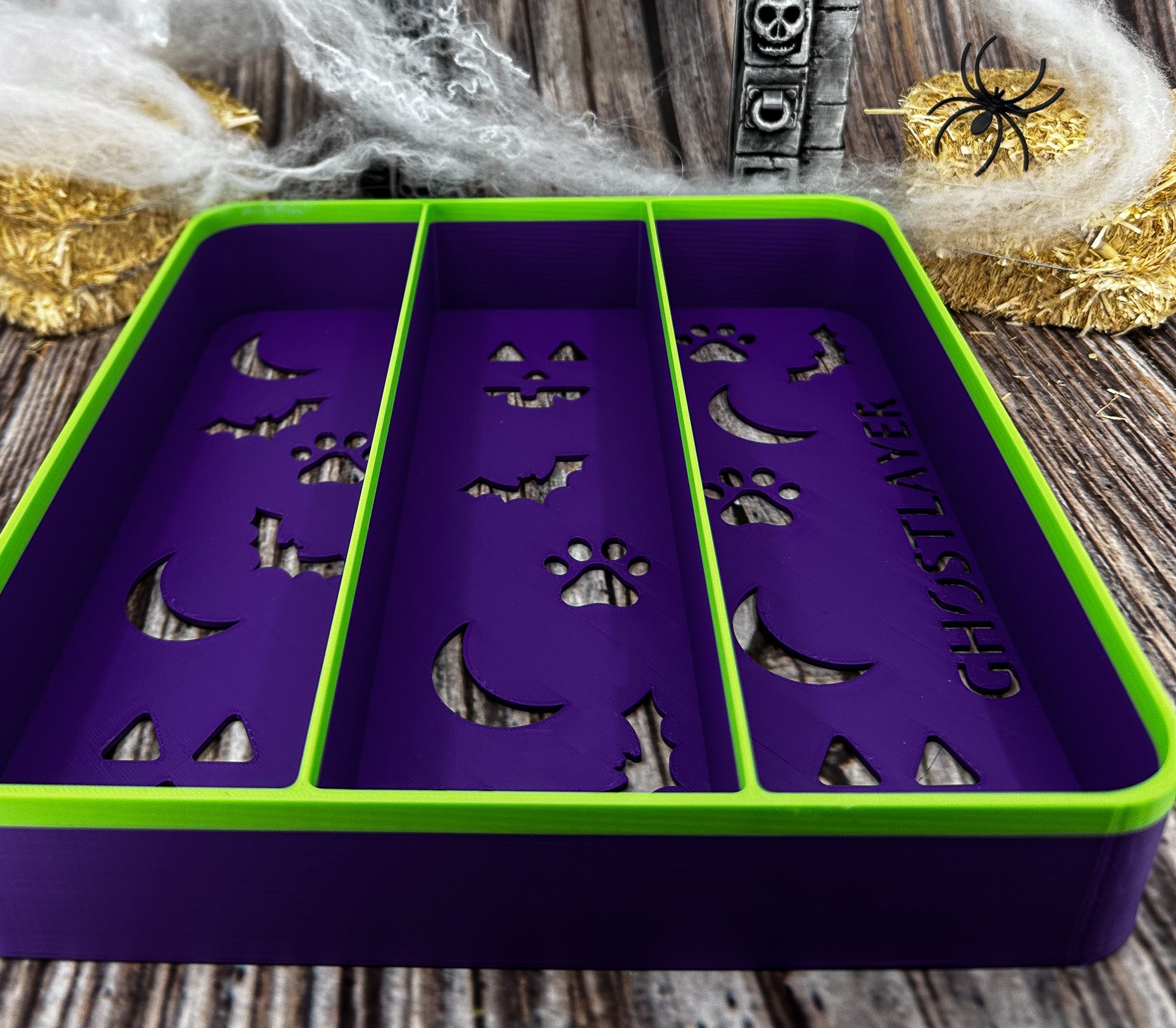 The Havanese Three Tray *Halloween-Ghastly Green and Purple*- Lay Flat Dog Grooming Comb, Scissor and Accessories Holder |