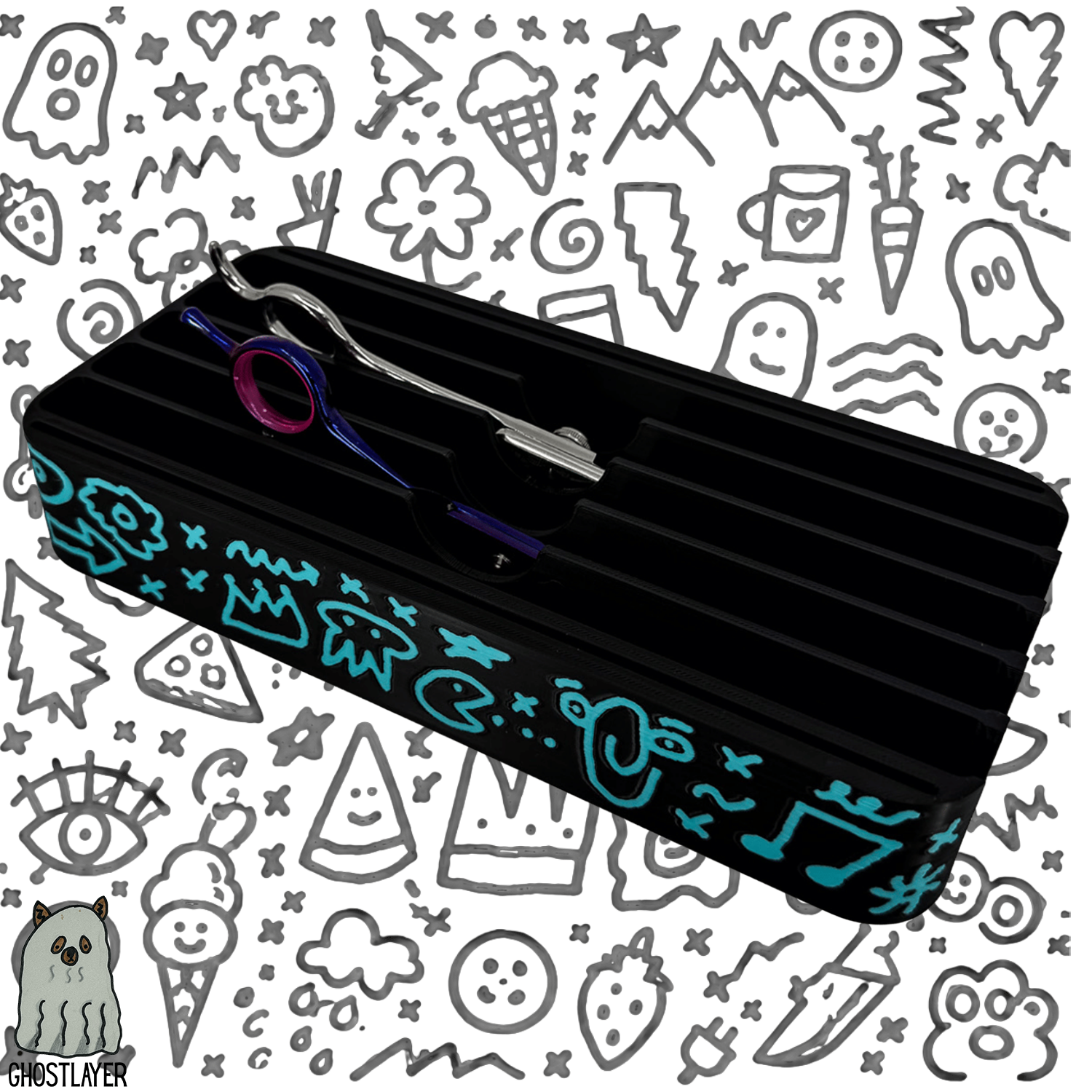 *Ghost Graffiti* Lay Flat Dog Grooming Scissor Holder | Holds 5 Scissors 2 Combs |