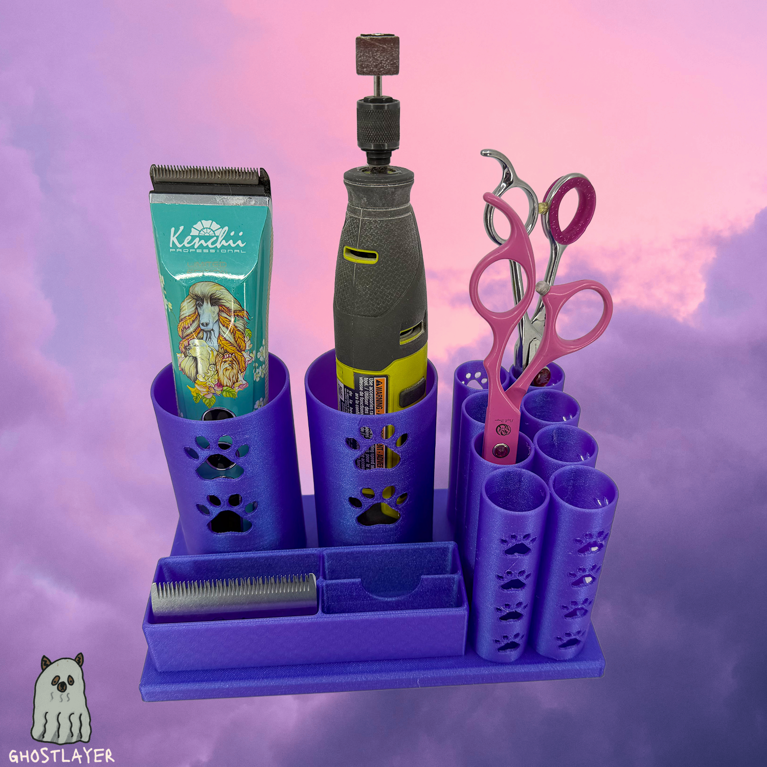 The Mini Mutt-- Dog Grooming Brush Holder, 8 Scissors, 2 Standard Blades, 2 Wide Blades and 2 Clippers
