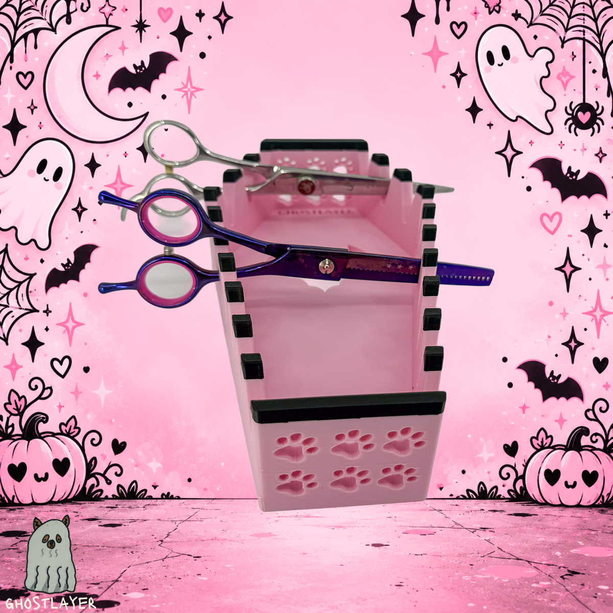 *Coquette Halloween* Coffin Chihuahua- Dog Grooming Scissor Holder— Up to 10 pairs, Simple organizer |
