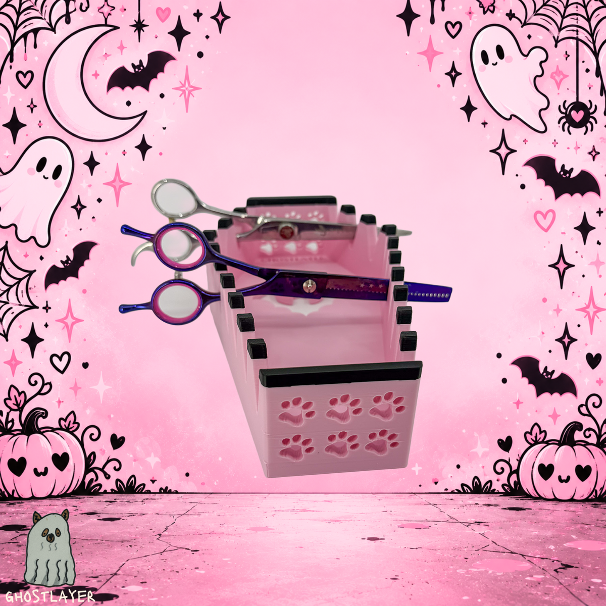 *Coquette Halloween* Coffin Chihuahua- Dog Grooming Scissor Holder— Up to 10 pairs, Simple organizer |
