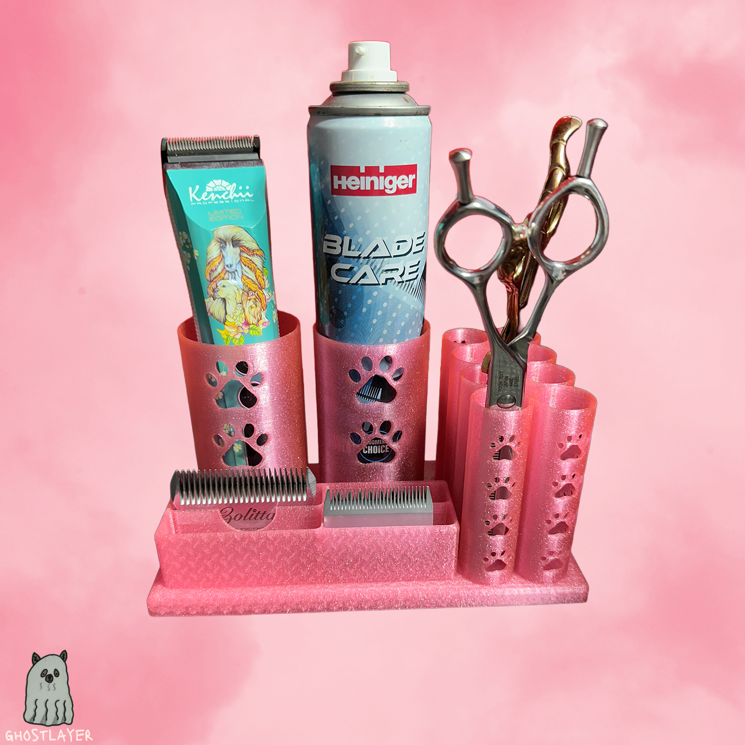 The Mini Mutt-- Dog Grooming Brush Holder, 8 Scissors, 2 Standard Blades, 2 Wide Blades and 2 Clippers