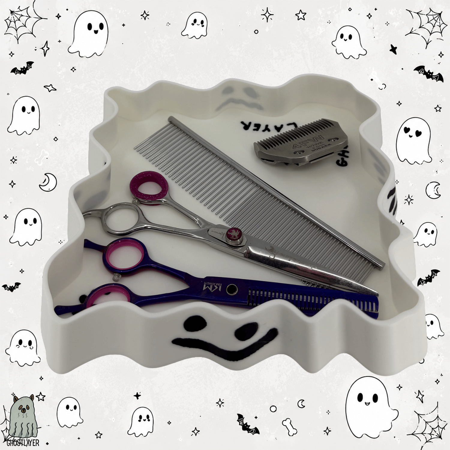 The Boo Burrow- Large Lay Flat Dog Grooming Comb, Scissor and Accessories Tray
