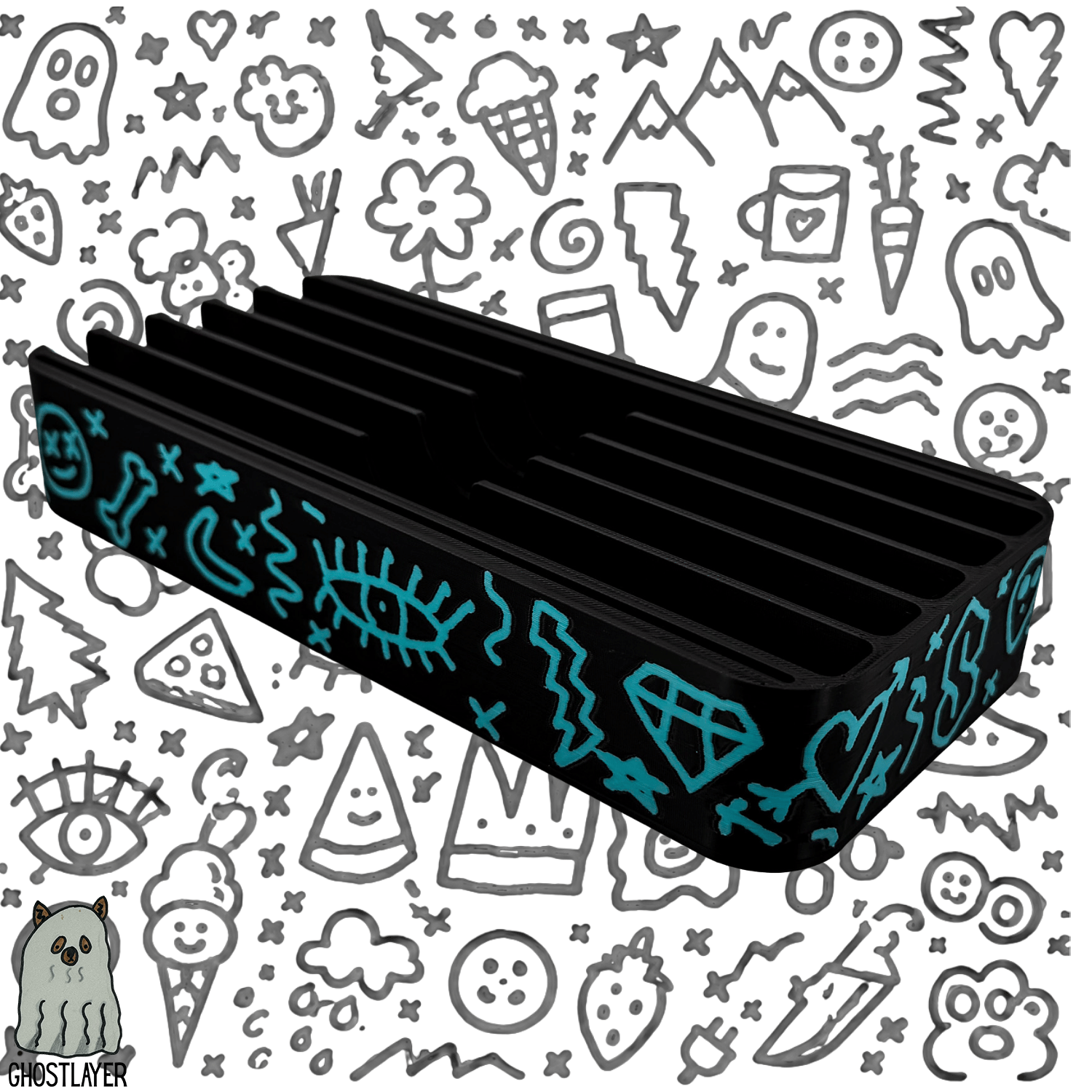 *Ghost Graffiti* Lay Flat Dog Grooming Scissor Holder | Holds 5 Scissors 2 Combs |