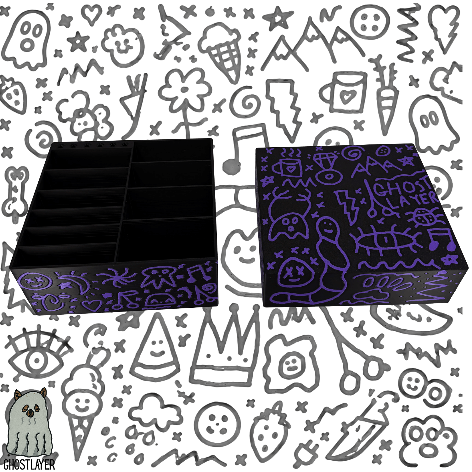 *Ghost Graffiti* Dog Grooming *Wide* Size Clipper Blade Comb Holder and Lid | up to 10 | Zolita