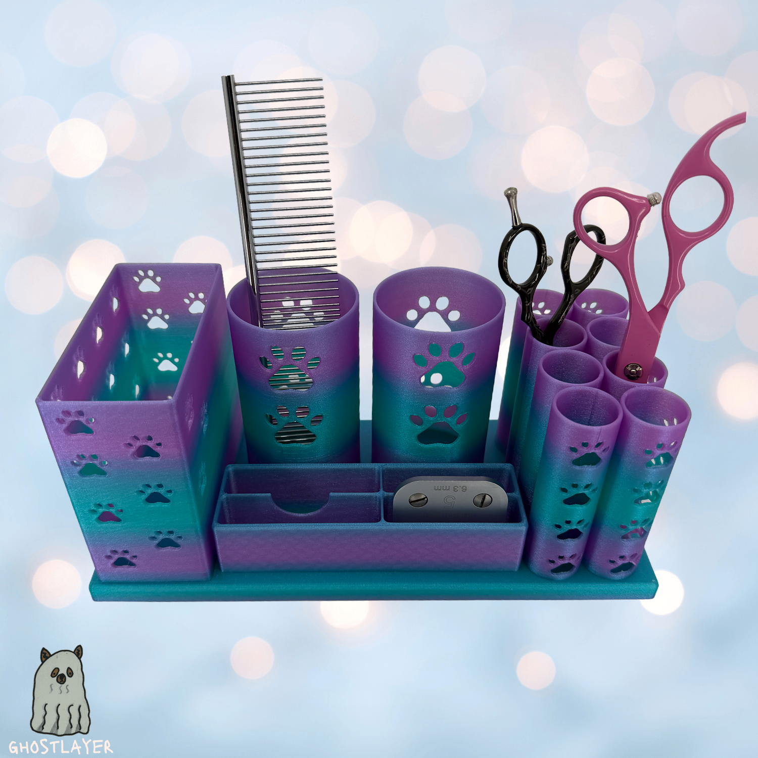The Medium Mutt-- Dog Grooming Brush Holder, 8 Scissors, 2 Standard Blades, 2 Wide Blades 2 Clippers and Small Brush Holder