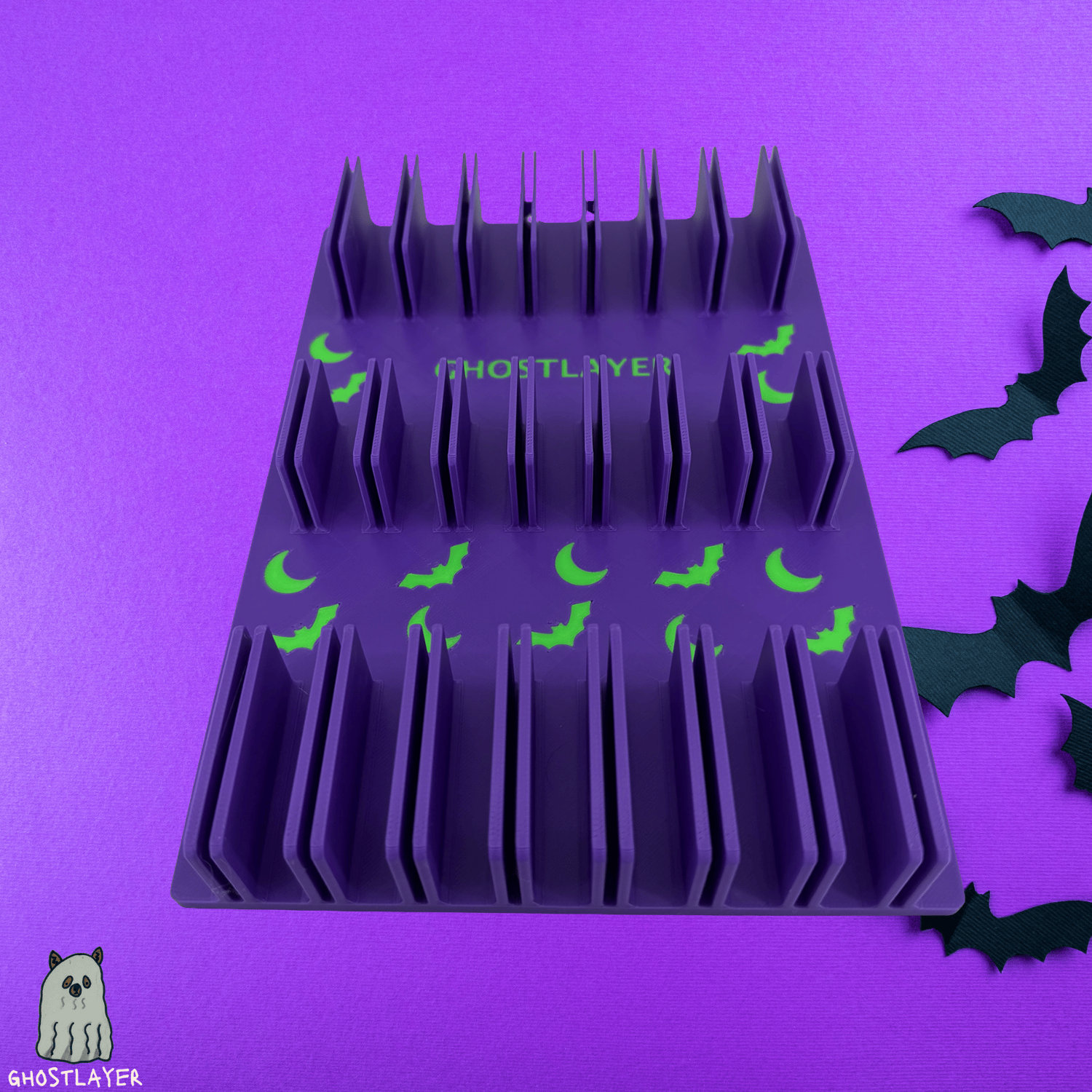 Drawerganizer *Halloween* Combs Low Profile Grooming Comb Toolbox Drawer Organizer- Holds 8 Combs *Ghastly Green and Purple*