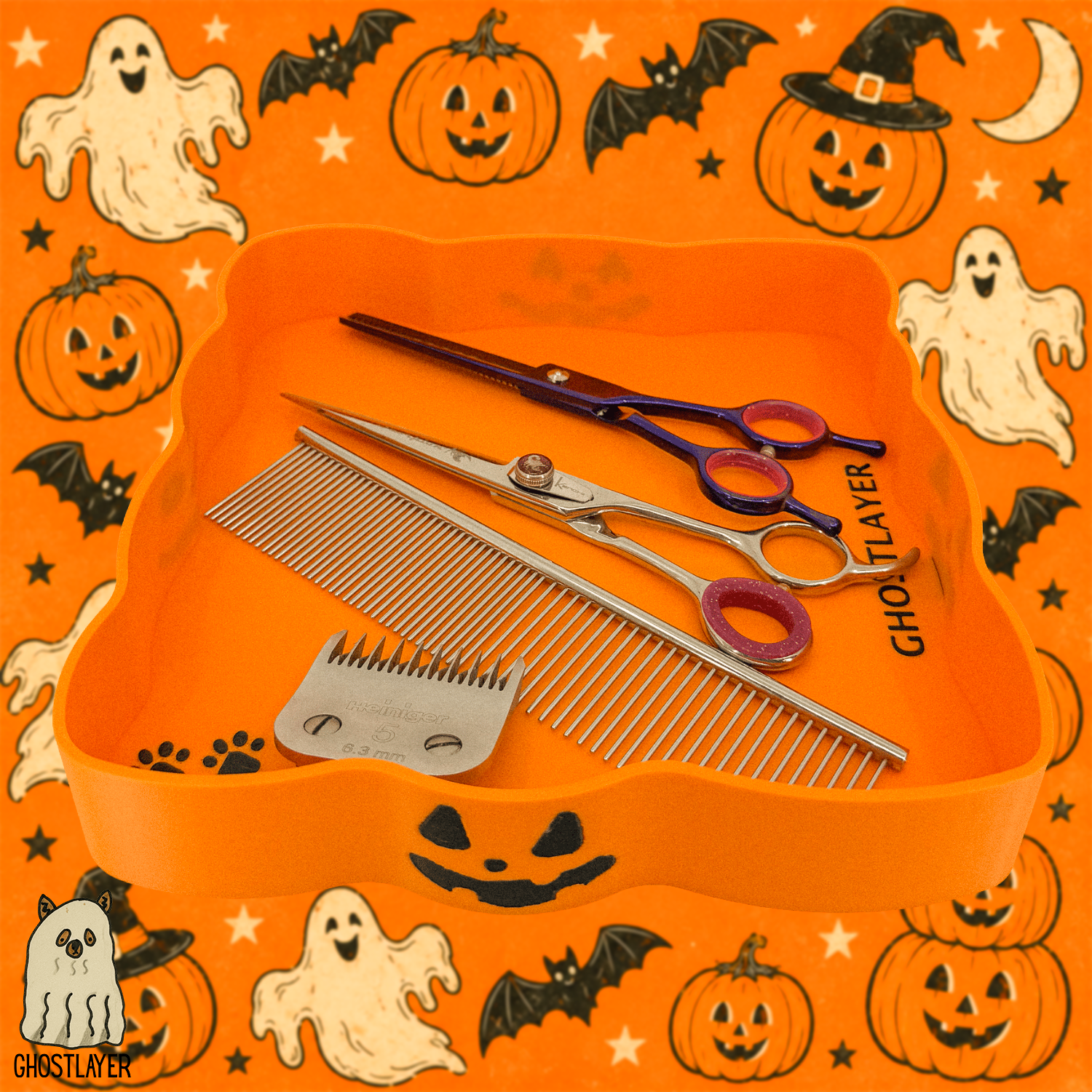 The Pumpkin Patch- Large Lay Flat Dog Grooming Comb, Scissor and Accessories Tray