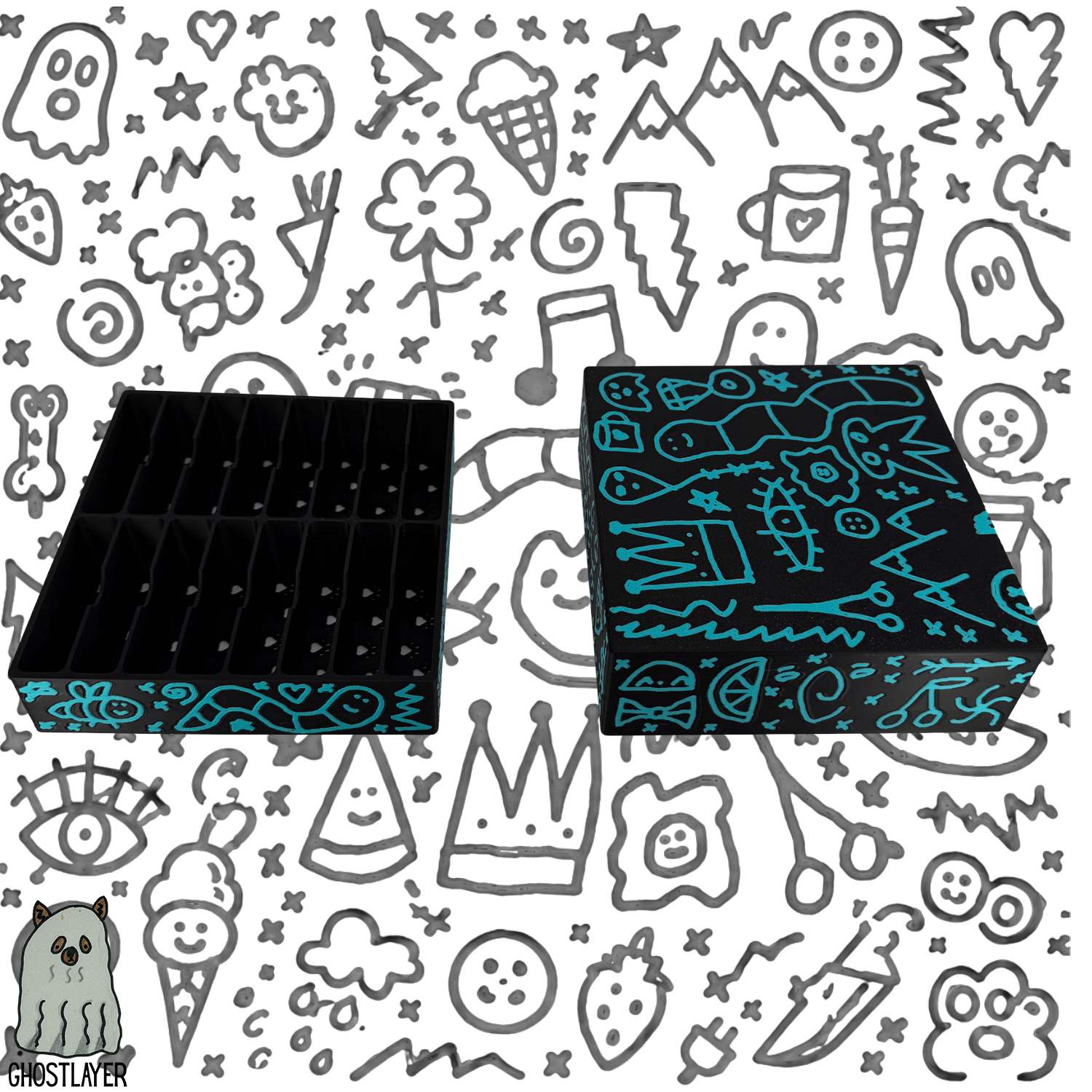*Ghost Graffiti* Dog Grooming *Wide* Size Clipper Blade Holder with lid | up to 16 |