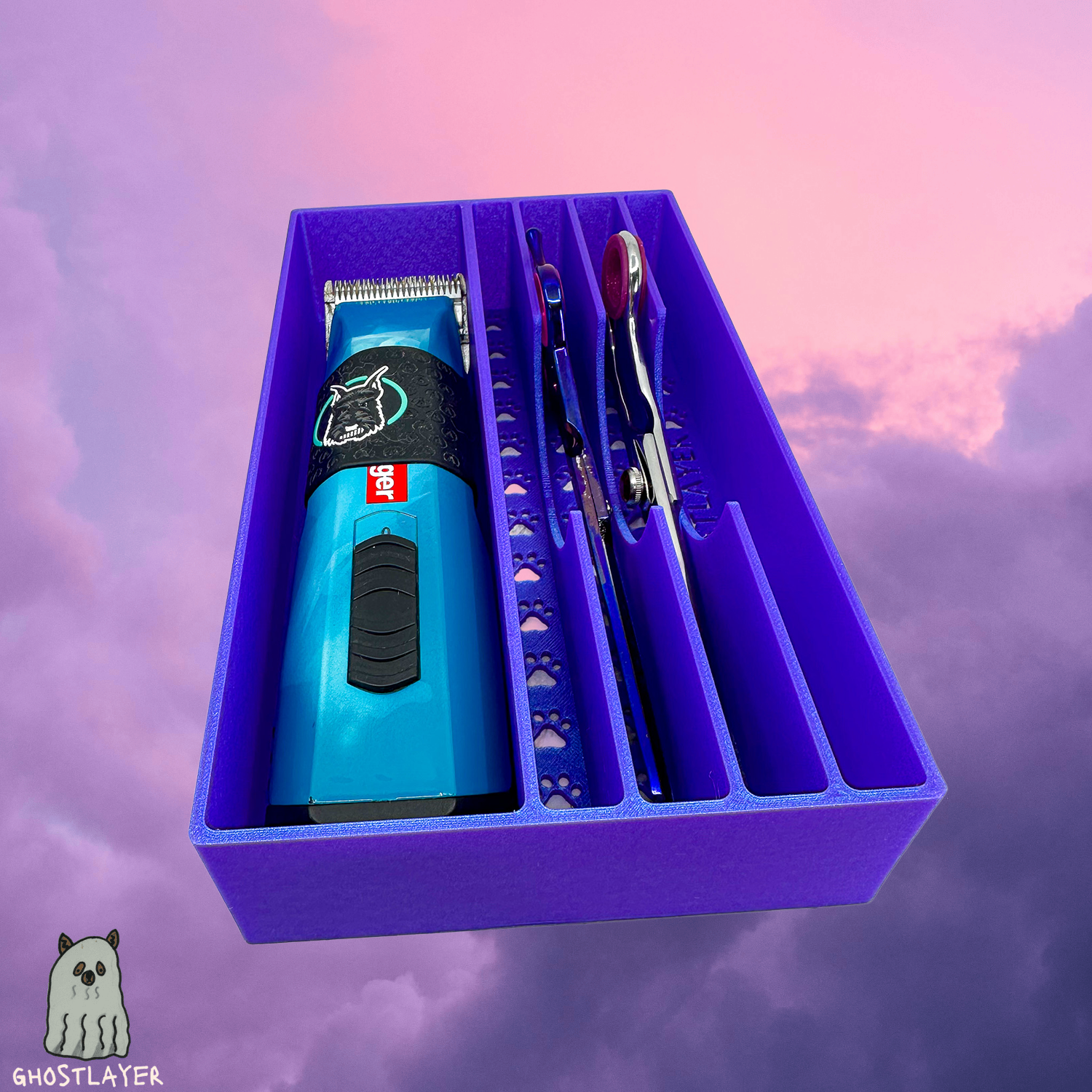 The Stabyhoun -- Dog Grooming Clipper and Shear Holder. Holds One Large Clipper and four shears. Optional Lid.