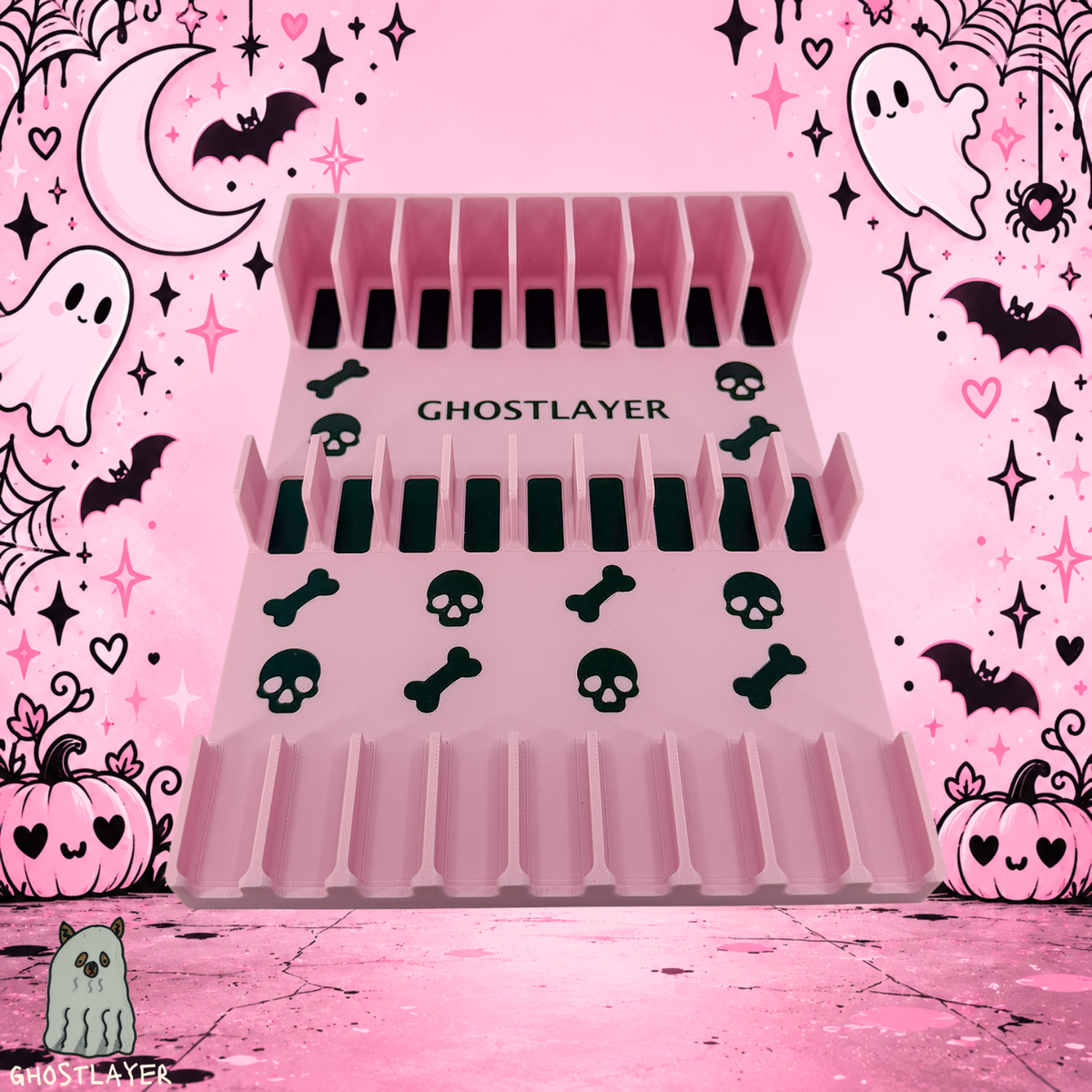 Drawerganizer *Coquette Halloween* Shears Low Profile Grooming Shear Toolbox Drawer Organizer- Holds 9 Shears- *Gothic Black and Pink*