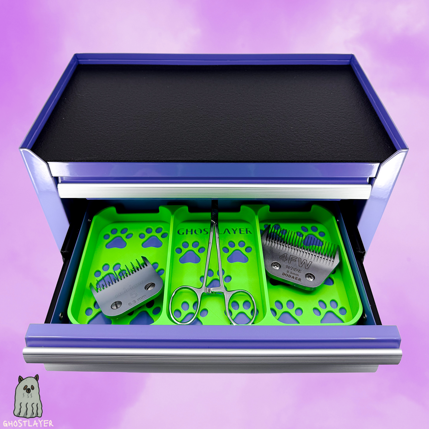 Kobalt Mini Toolbox Middle Drawer Organizer (Two Drawer w/Lid and Three Drawer)- Dog Grooming Toolbox Organizing Tray (Three Slots)