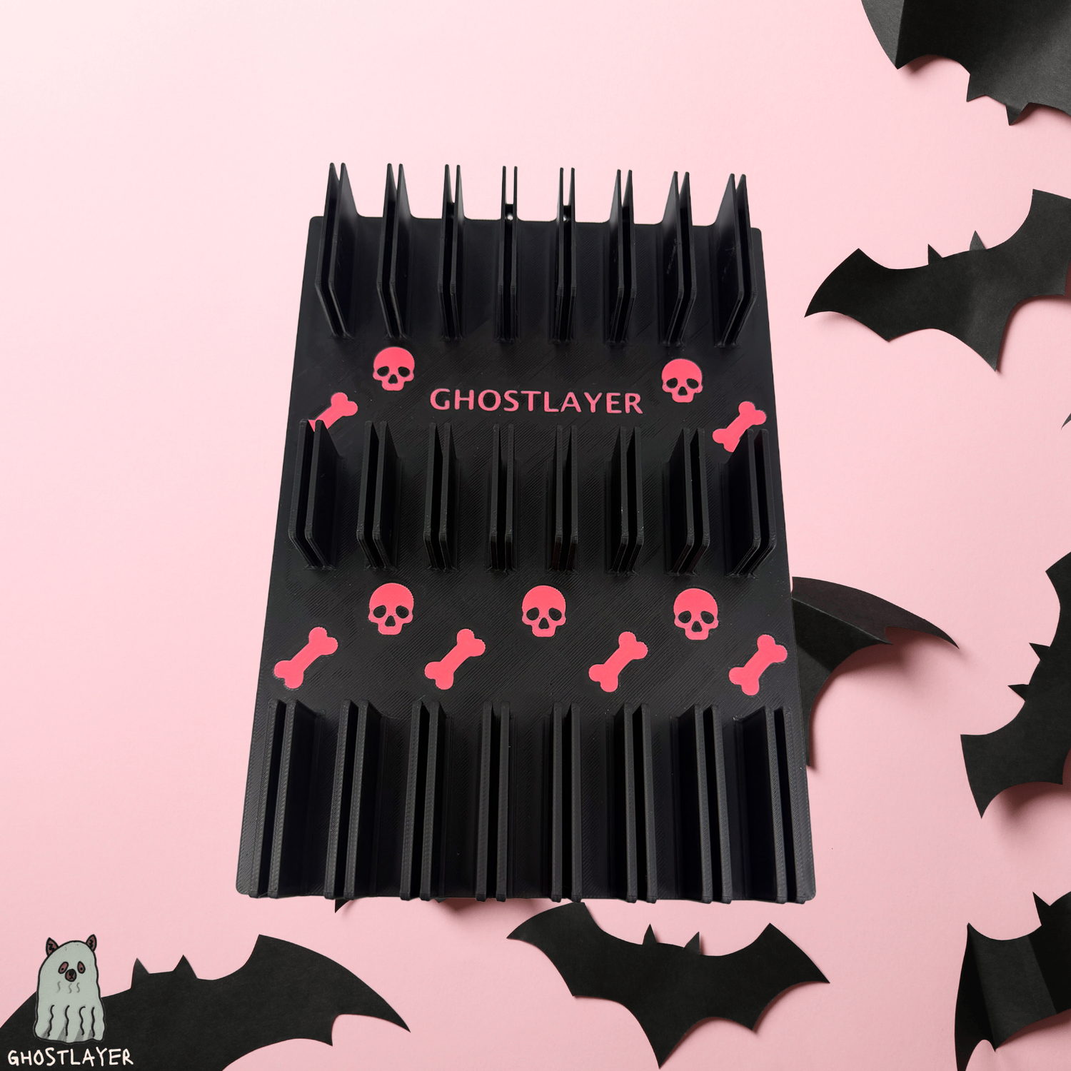 Drawerganizer *Halloween* Combs Low Profile Grooming Comb Toolbox Drawer Organizer- Holds 8 Combs *Gothic Black and Pink*