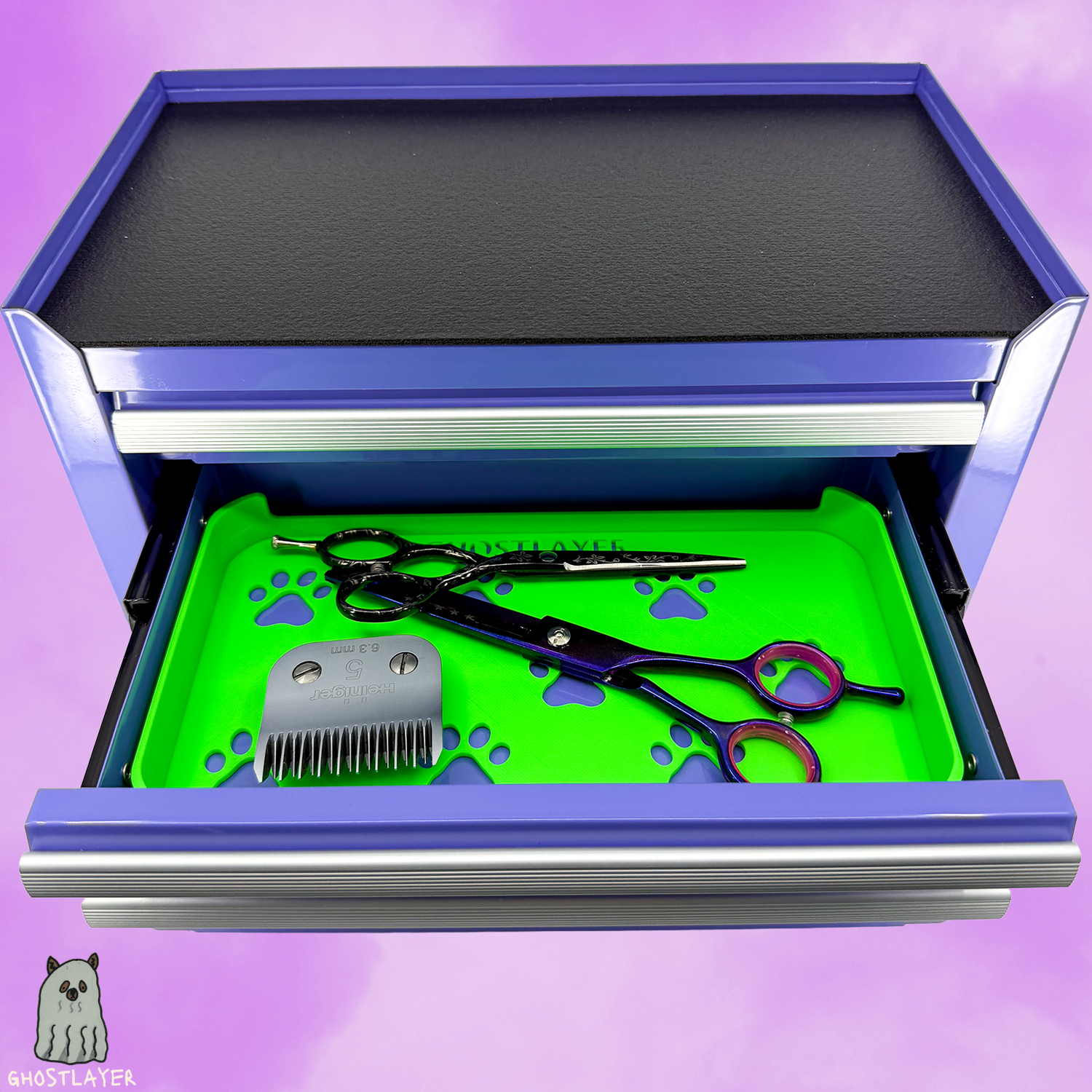 Kobalt Mini Toolbox Middle Drawer Organizer (Two Drawer w/Lid and Three Drawer)- Dog Grooming Toolbox Organizing Tray (Open)