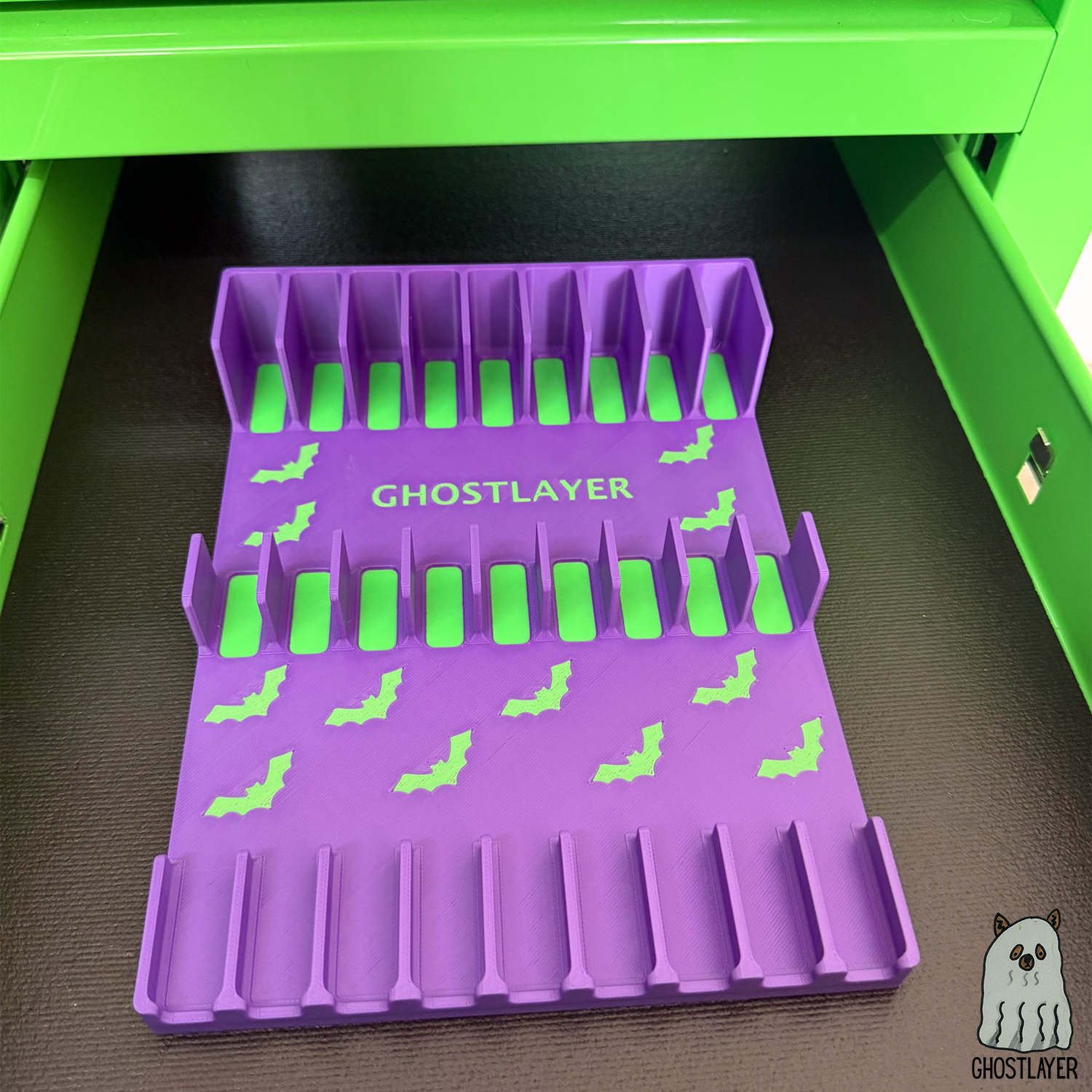 Drawerganizer *Halloween* Shears Low Profile Grooming Shear Toolbox Drawer Organizer- Holds 9 Shears- *Ghastly Green and Purple*