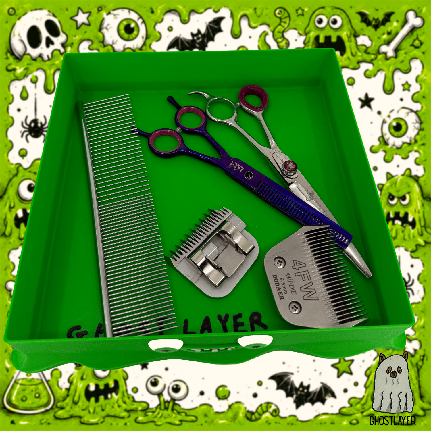 The Goo Monster Lagoon - Large Lay Flat Dog Grooming Comb, Scissor and Accessories Tray