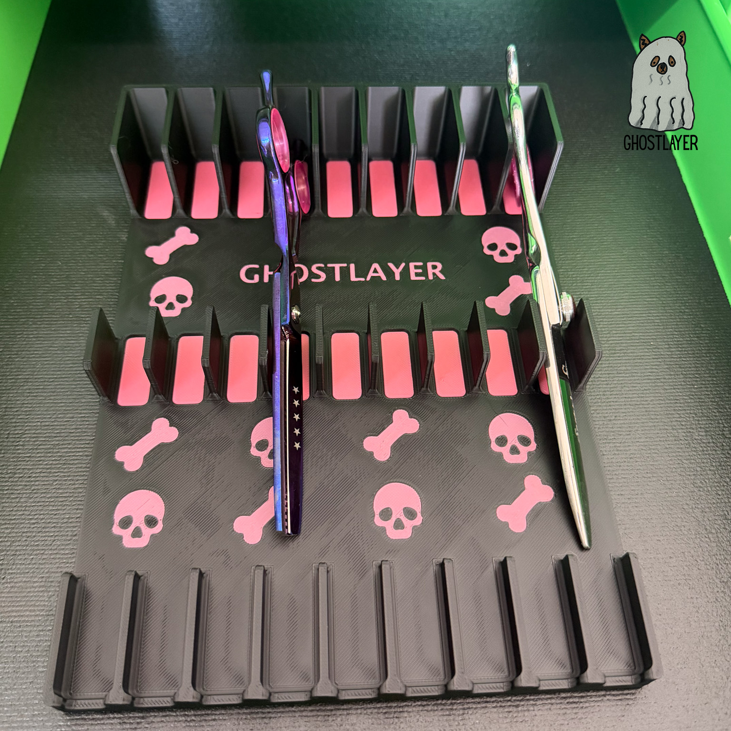 Drawerganizer *Halloween* Shears Low Profile Grooming Shear Toolbox Drawer Organizer- Holds 9 Shears- *Gothic Black and Pink*