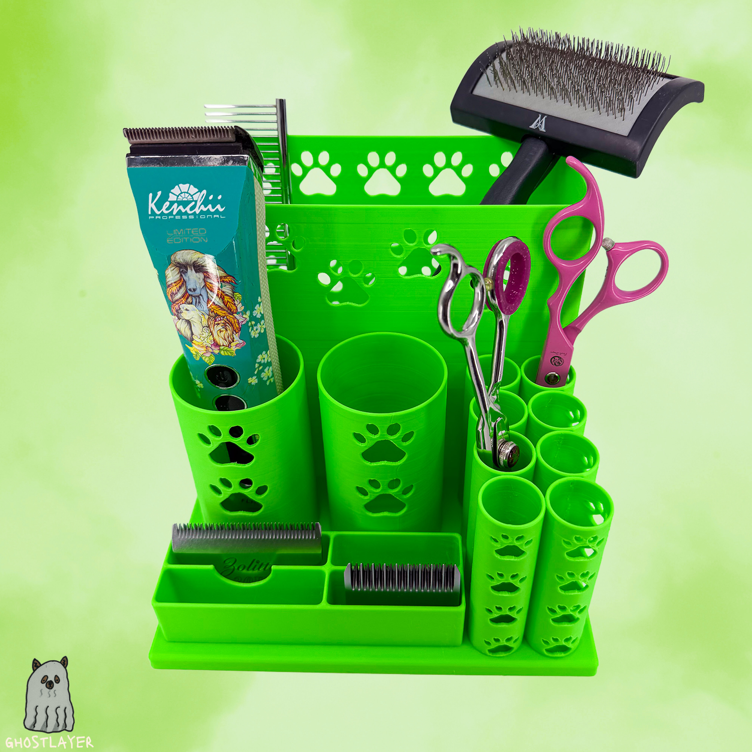 The Mutt-- Dog Grooming Brush Holder, 8 Scissors, 2 Standard Blades, 2 Wide Blades and 2 Clippers | Large Size |