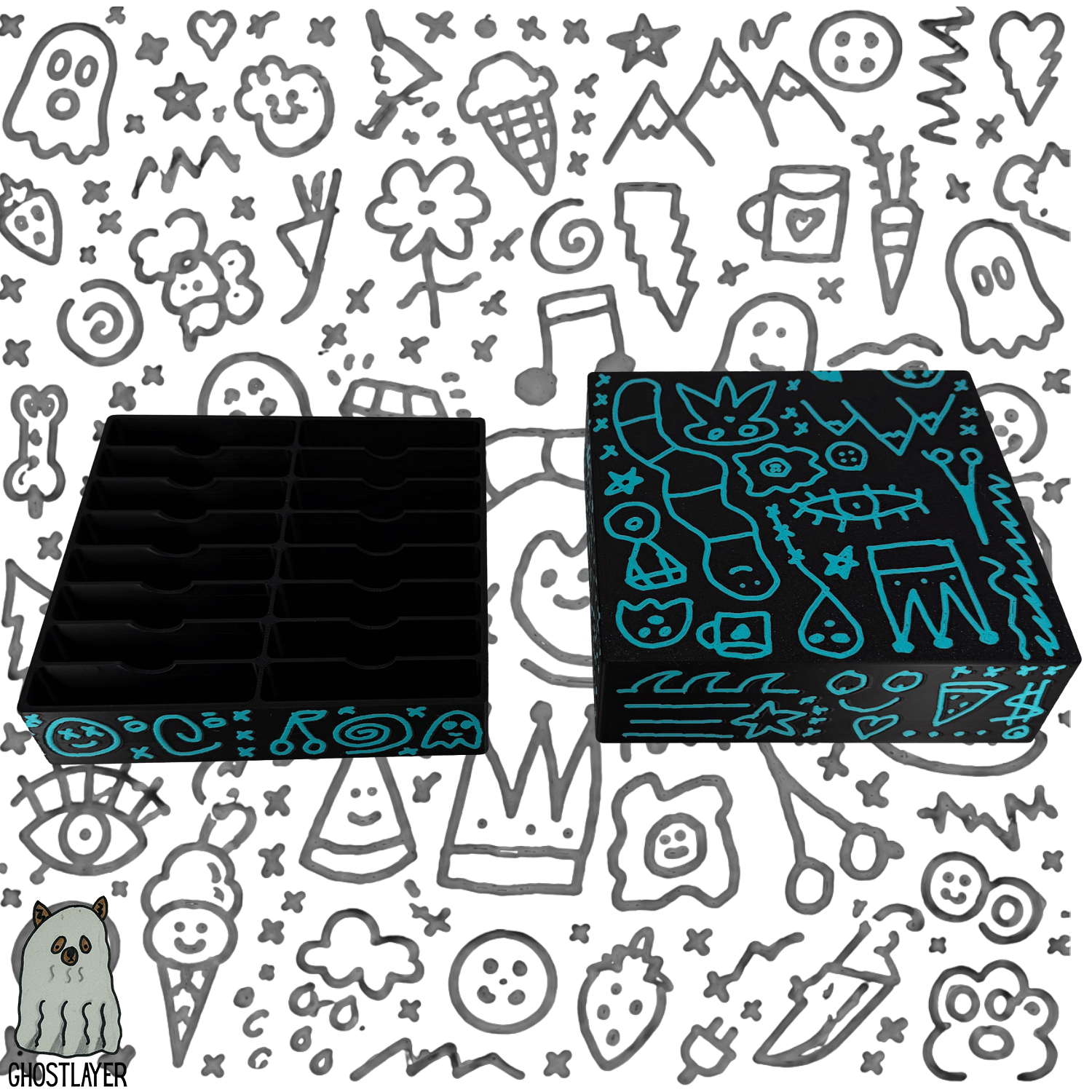 *Ghost Graffiti* Dog Grooming *Wide* Size Clipper Blade Holder with lid | up to 16 |