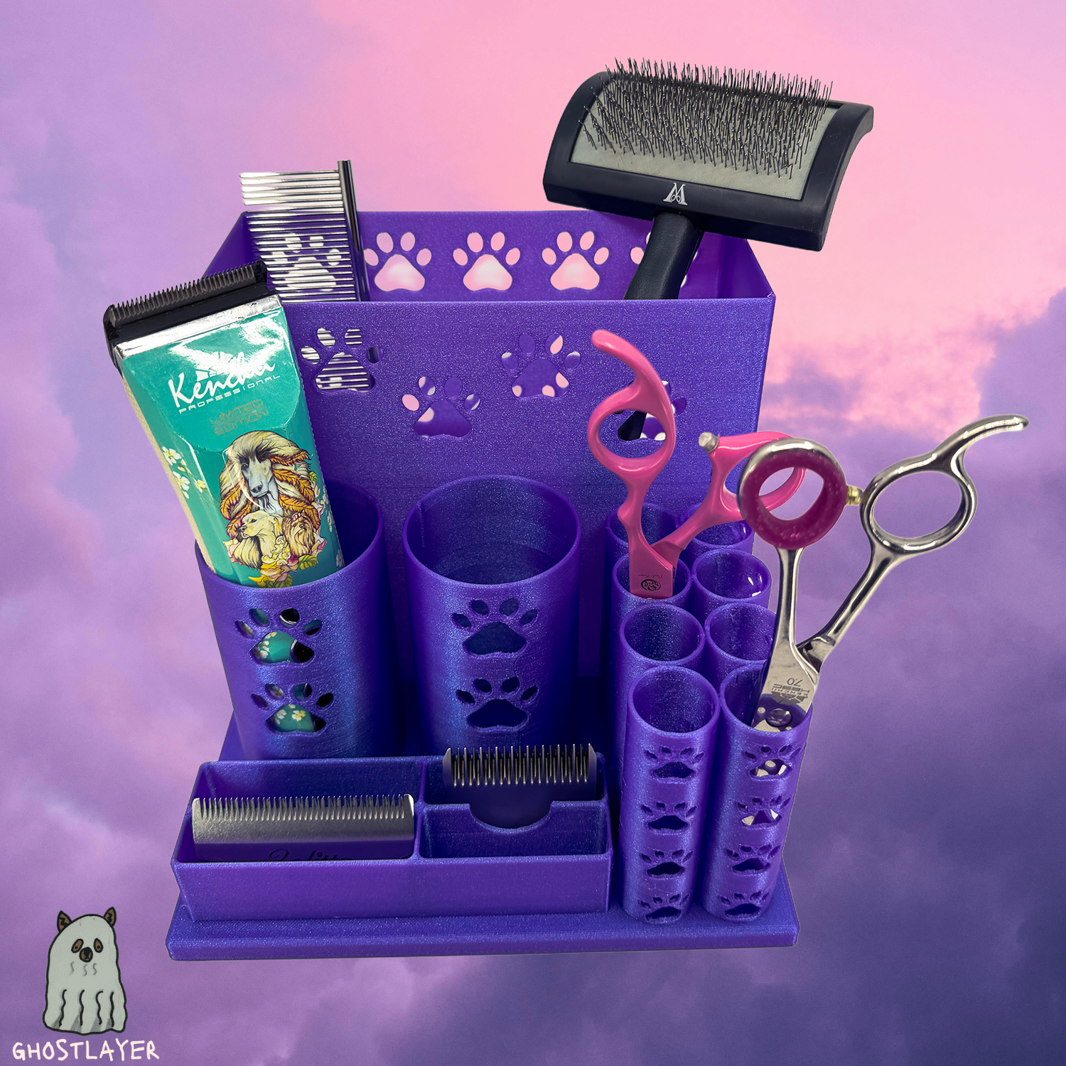 The Mutt-- Dog Grooming Brush Holder, 8 Scissors, 2 Standard Blades, 2 Wide Blades and 2 Clippers | Large Size |