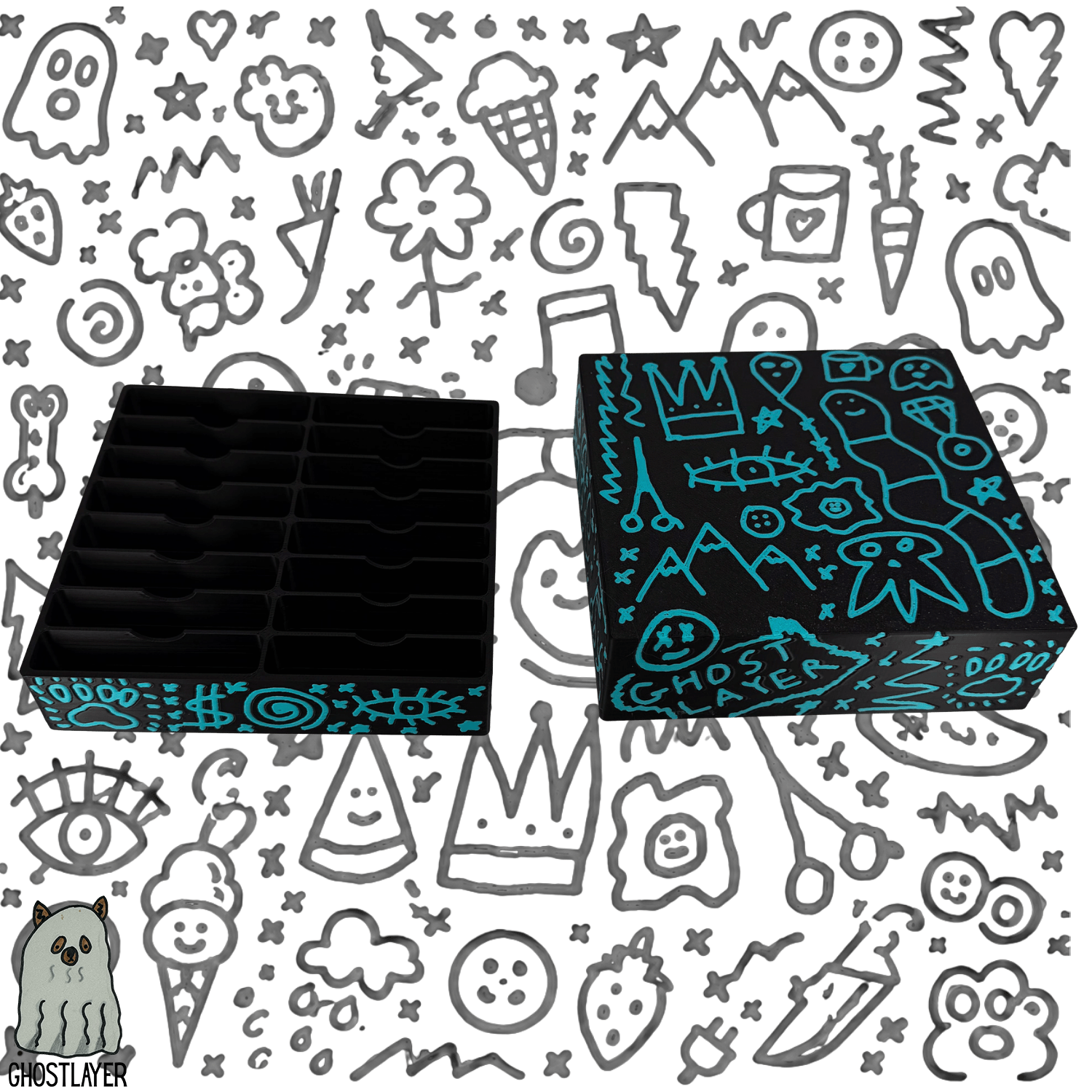 *Ghost Graffiti* Dog Grooming *Wide* Size Clipper Blade Holder with lid | up to 16 |