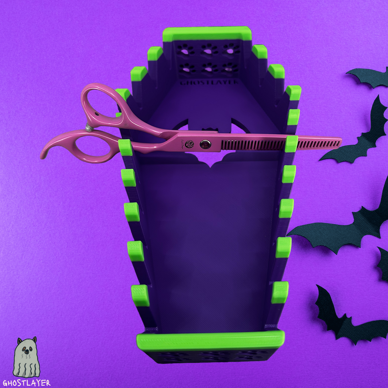 The Coffin Chihuahua *Halloween-Ghastly Green and Purple* - Dog Grooming Scissor Holder— Up to 10 pairs, Simple organizer |