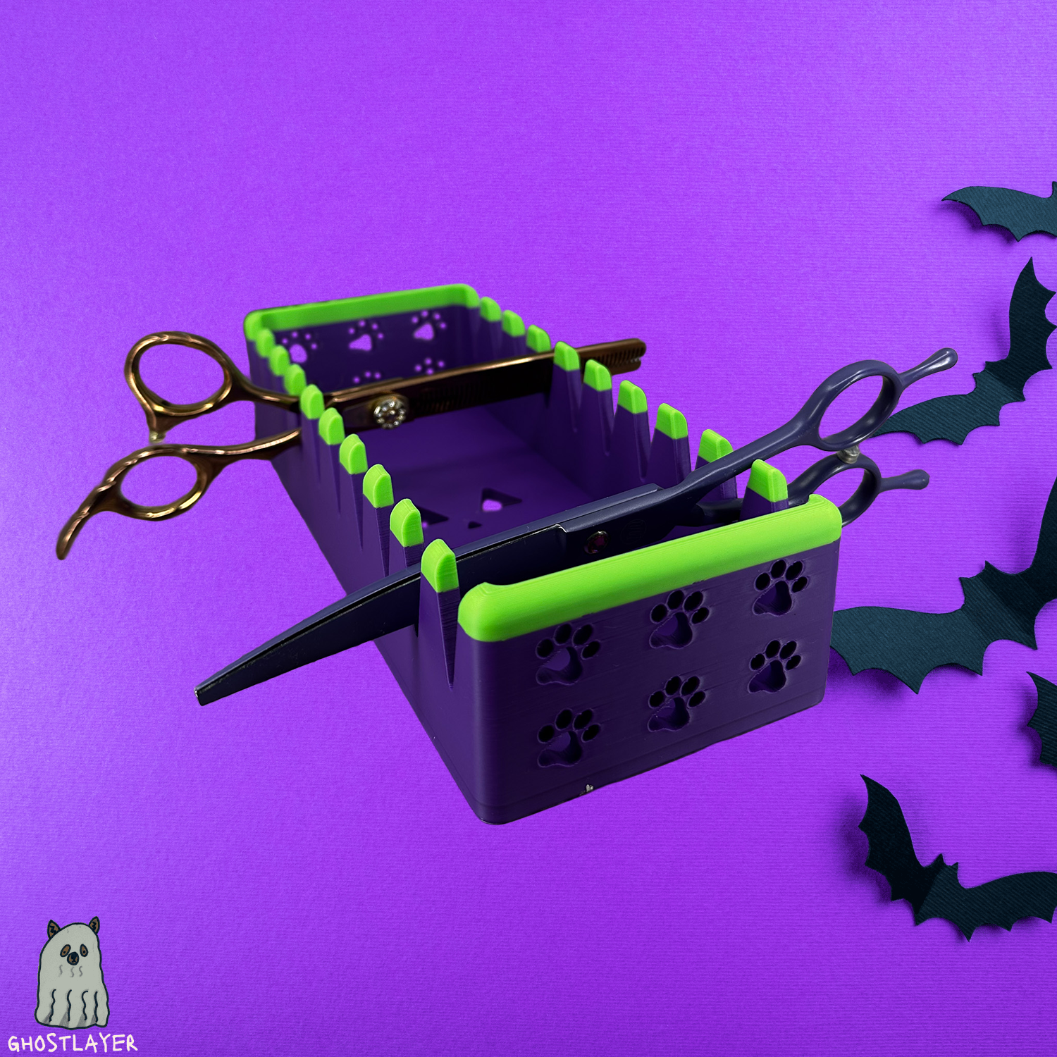 The Chihuahua *Halloween-Ghastly Green and Purple* - Dog Grooming Scissor Holder— Up to 10 pairs, Simple organizer |
