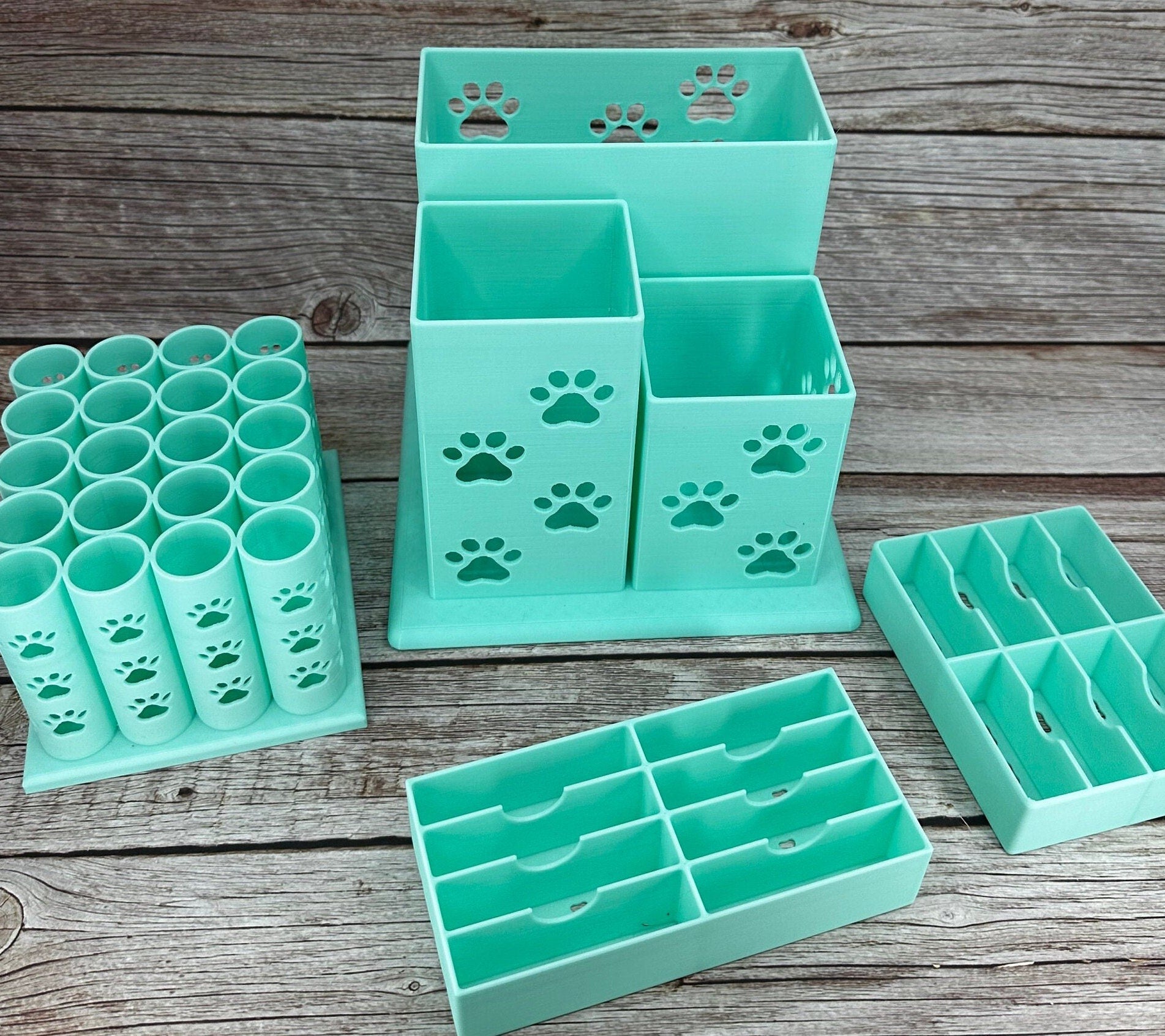 Dog Grooming Starter Kit | Medium Size Brush Holder | 20 Vertical Shear Holder | 8 Wide Blade Holder | 8 Standard Blade Holder - Aquamarine
