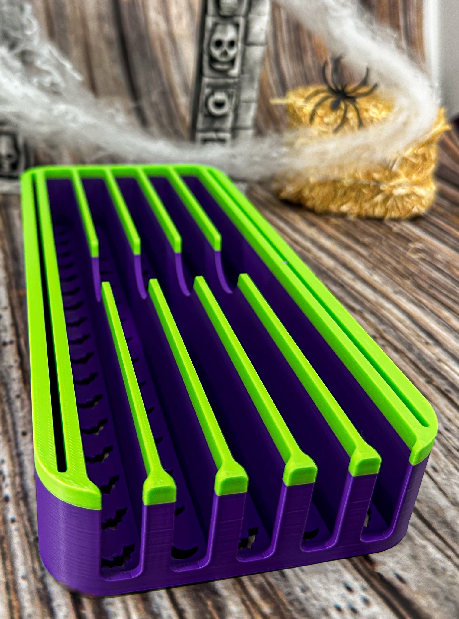The Mini Sarabi V2 - *Halloween-Ghastly Green and Purple* Lay Flat Dog Grooming Scissor Holder | Holds 5 Scissors 2 Combs |