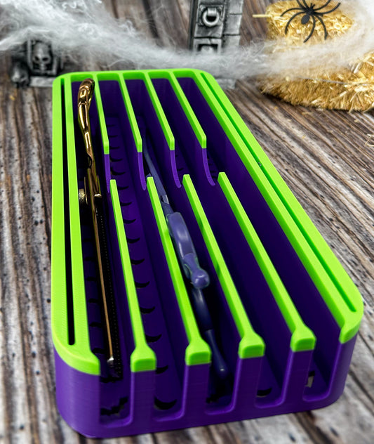 The Mini Sarabi V2 - *Halloween-Ghastly Green and Purple* Lay Flat Dog Grooming Scissor Holder | Holds 5 Scissors 2 Combs |