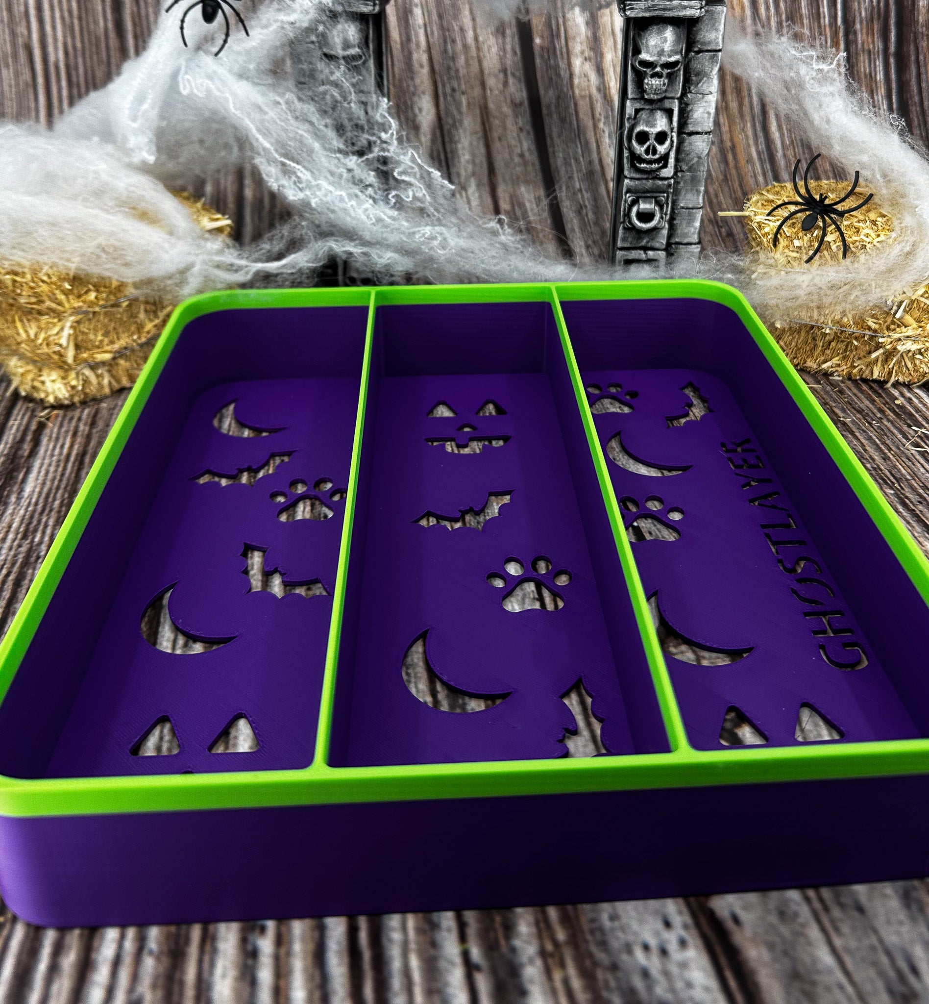 The Havanese Three Tray *Halloween-Ghastly Green and Purple*- Lay Flat Dog Grooming Comb, Scissor and Accessories Holder |