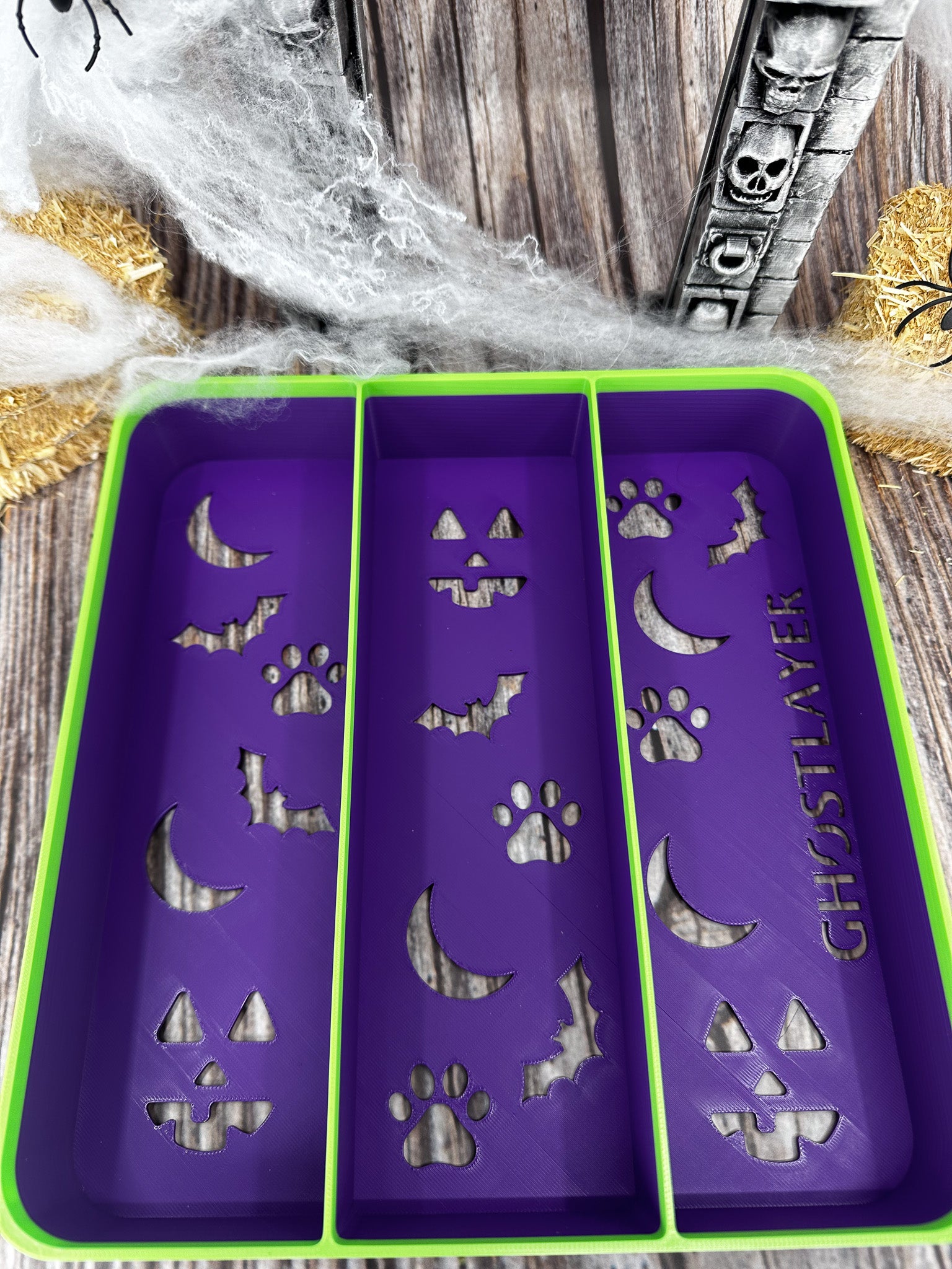 The Havanese Three Tray *Halloween-Ghastly Green and Purple*- Lay Flat Dog Grooming Comb, Scissor and Accessories Holder |