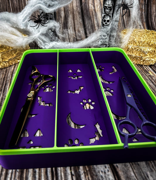 The Havanese Three Tray *Halloween-Ghastly Green and Purple*- Lay Flat Dog Grooming Comb, Scissor and Accessories Holder |