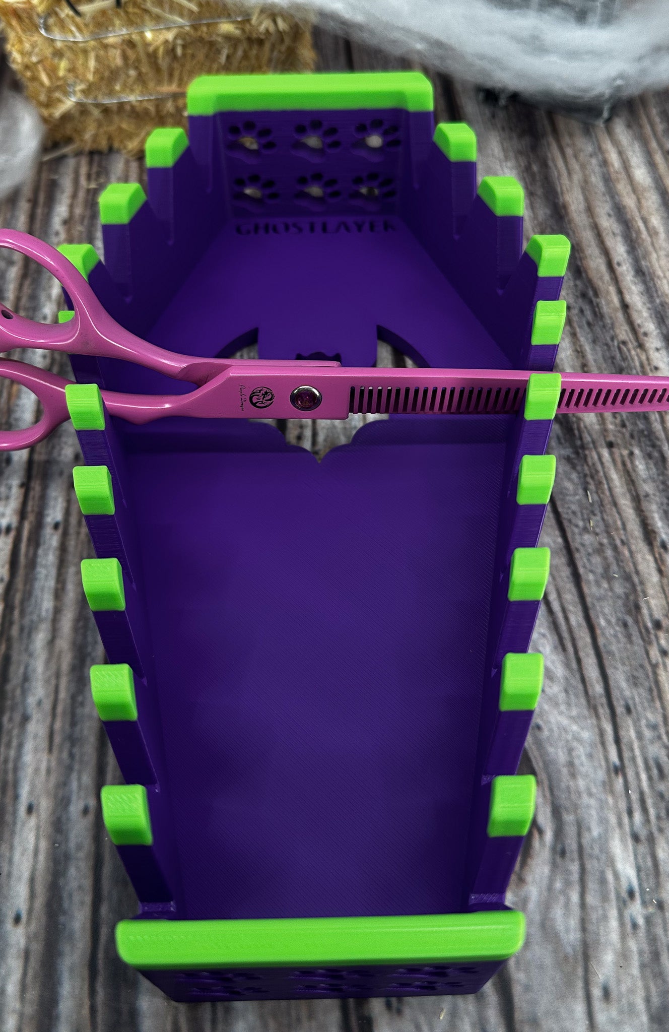 The Coffin Chihuahua *Halloween-Ghastly Green and Purple* - Dog Grooming Scissor Holder— Up to 10 pairs, Simple organizer |