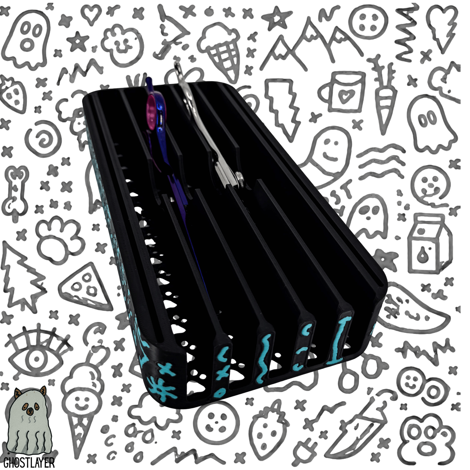 *Ghost Graffiti* Lay Flat Dog Grooming Scissor Holder | Holds 5 Scissors 2 Combs |