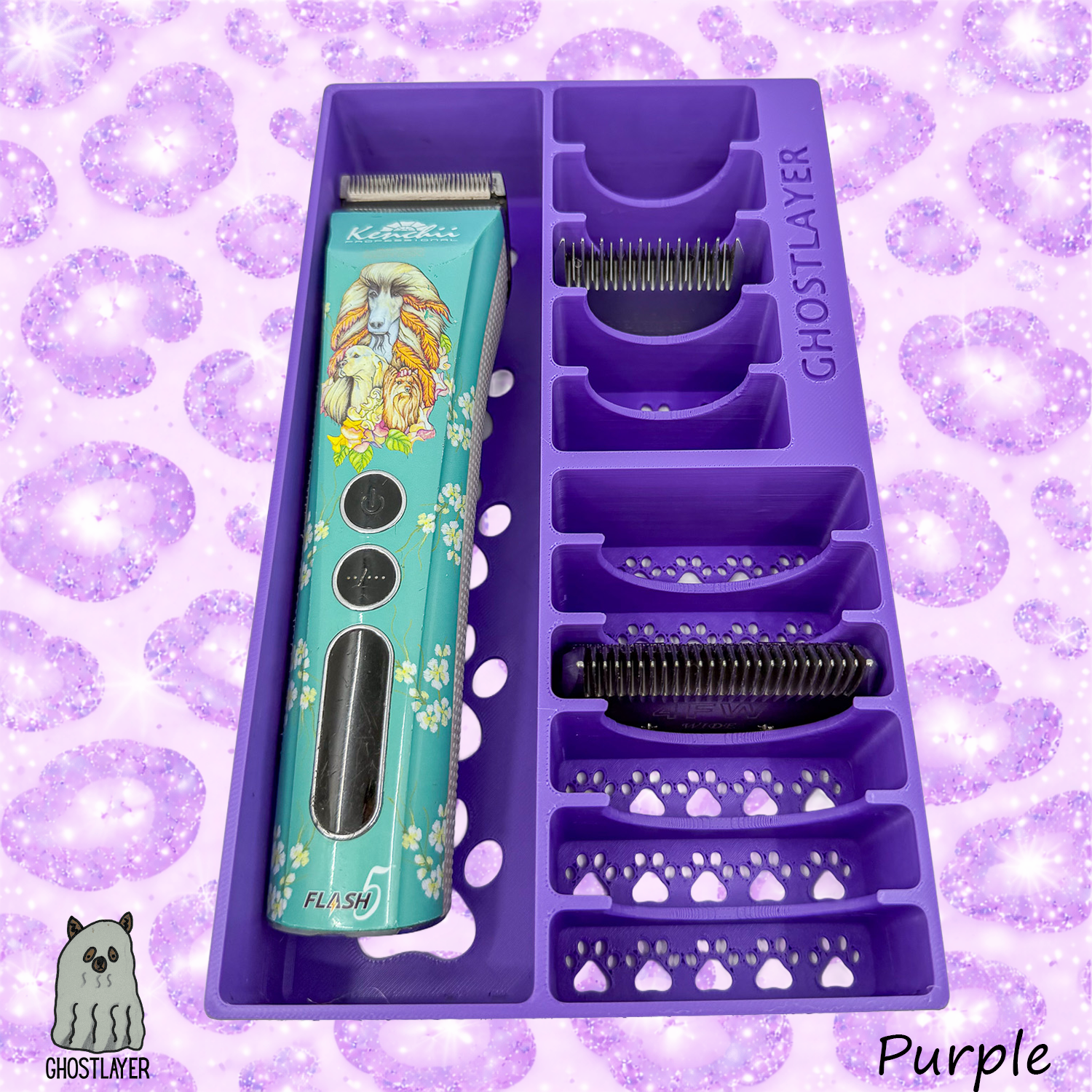 *Feral* Brussels Griffon -- Dog Grooming Clipper and Blade Holder. Holds One Large Clipper, 6 Wide and 5 Standard Blades