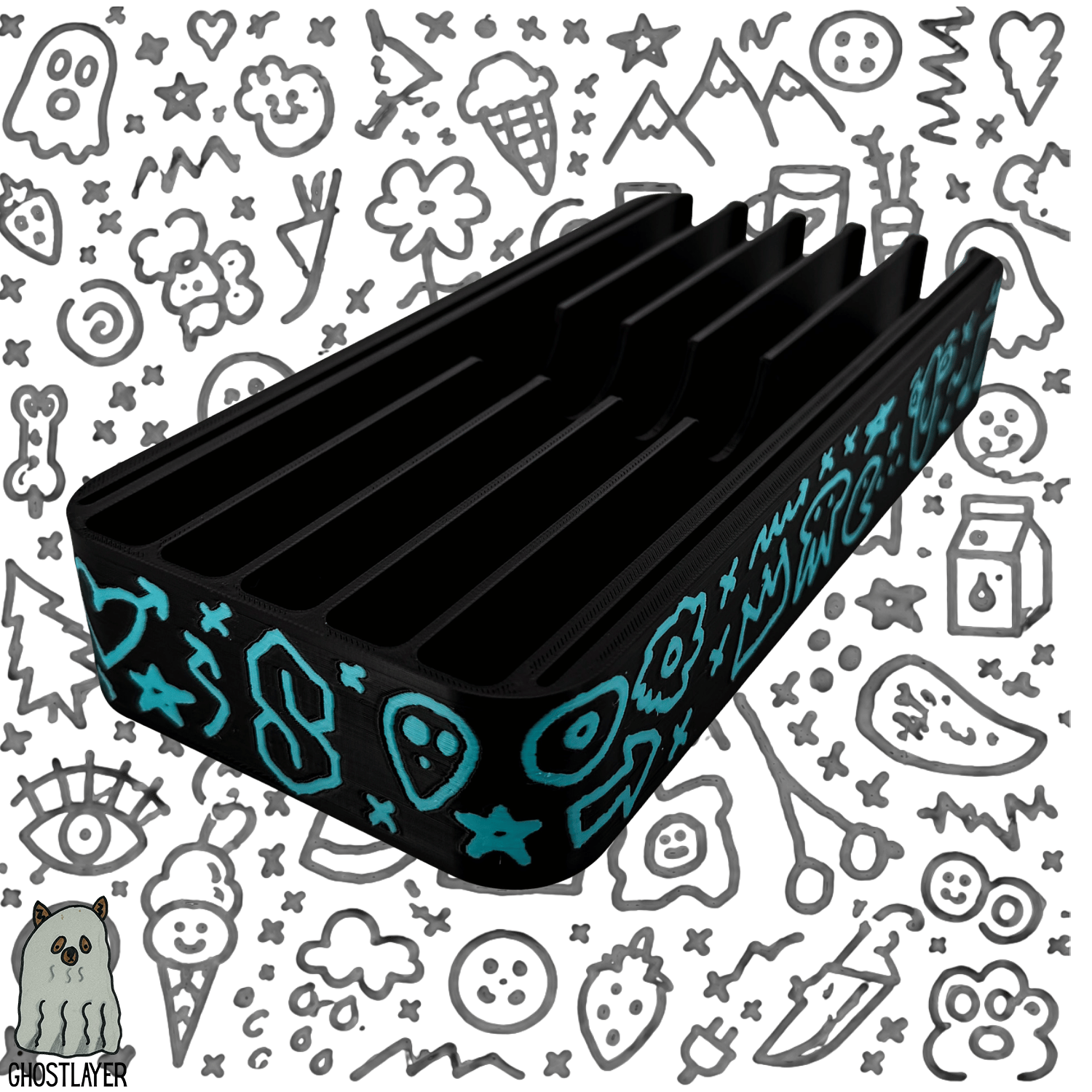 *Ghost Graffiti* Lay Flat Dog Grooming Scissor Holder | Holds 5 Scissors 2 Combs |