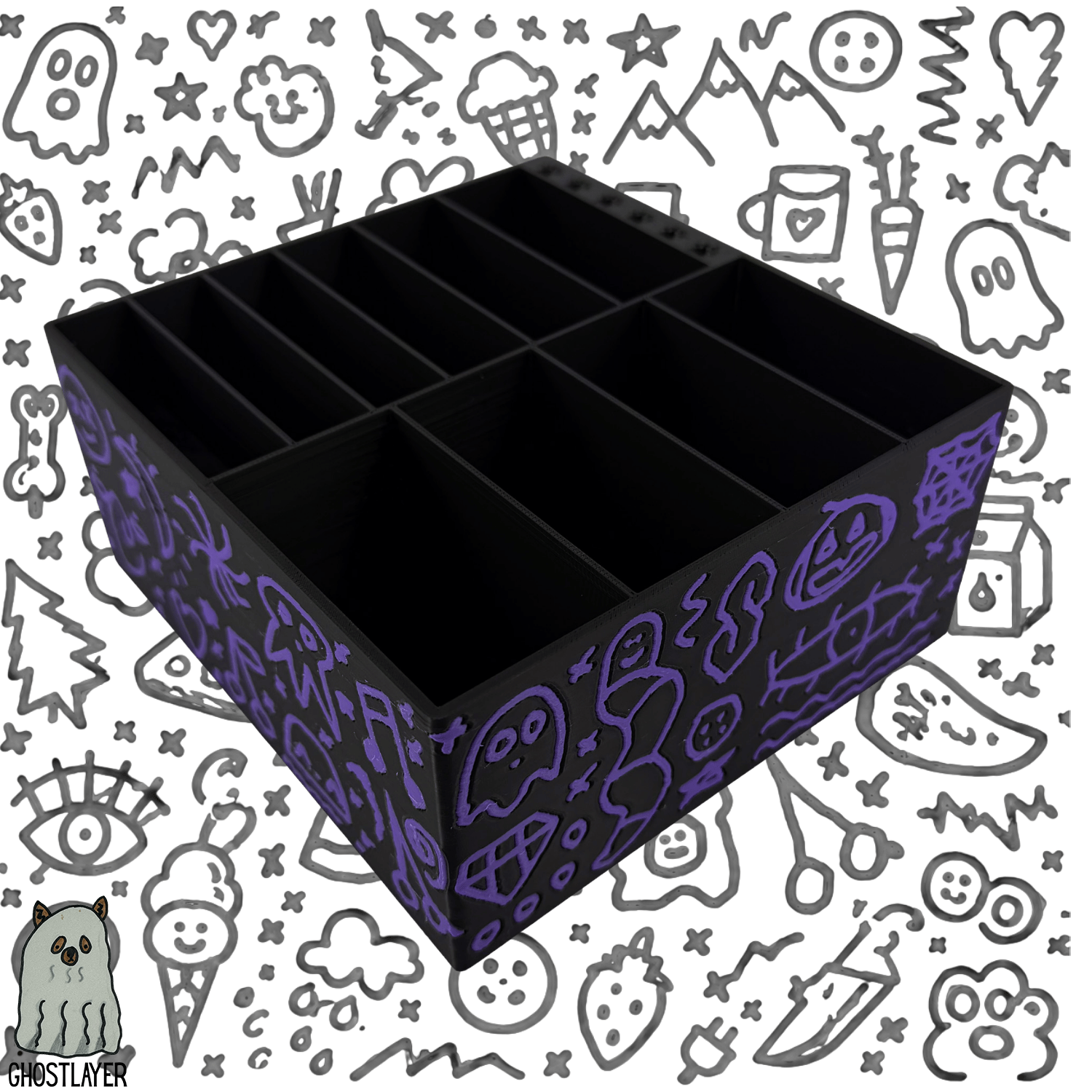 *Ghost Graffiti* Dog Grooming *Wide* Size Clipper Blade Comb Holder and Lid | up to 10 | Zolita