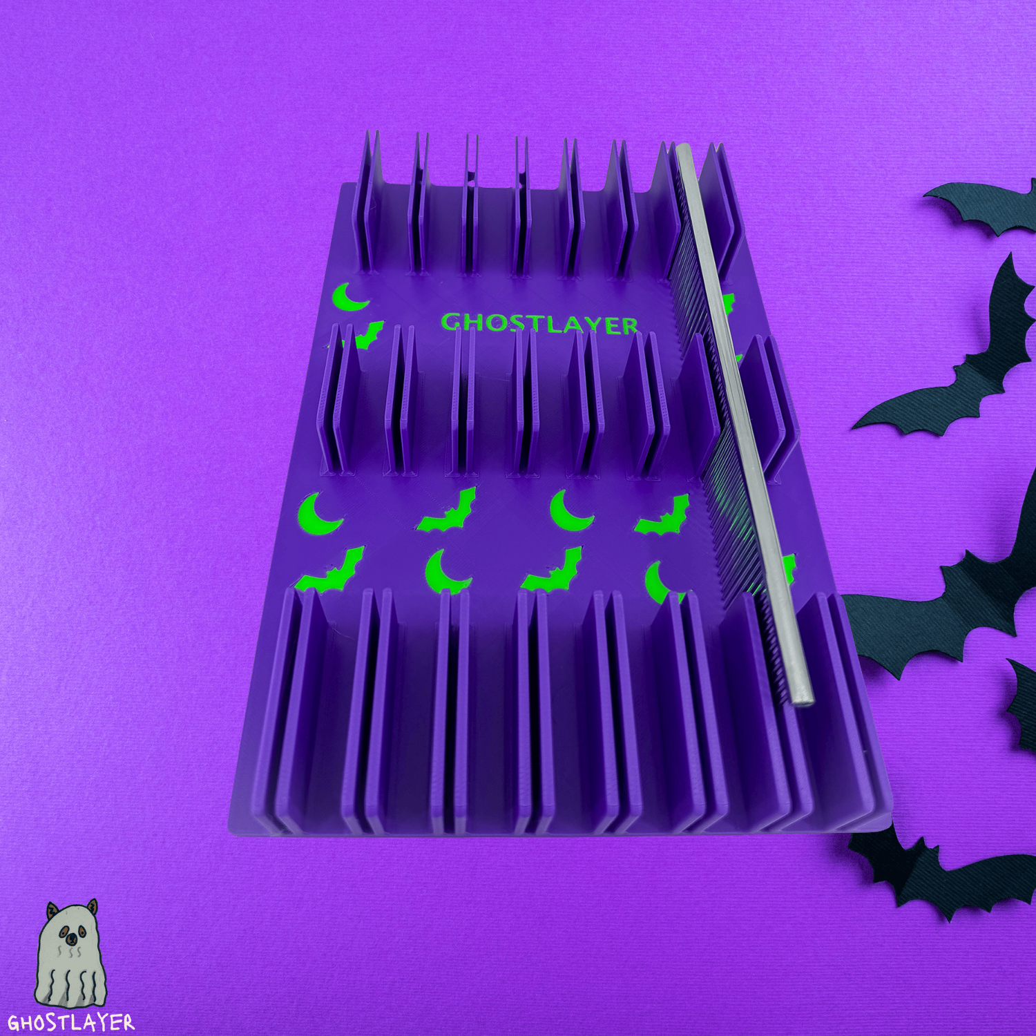 Drawerganizer *Halloween* Combs Low Profile Grooming Comb Toolbox Drawer Organizer- Holds 8 Combs *Ghastly Green and Purple*