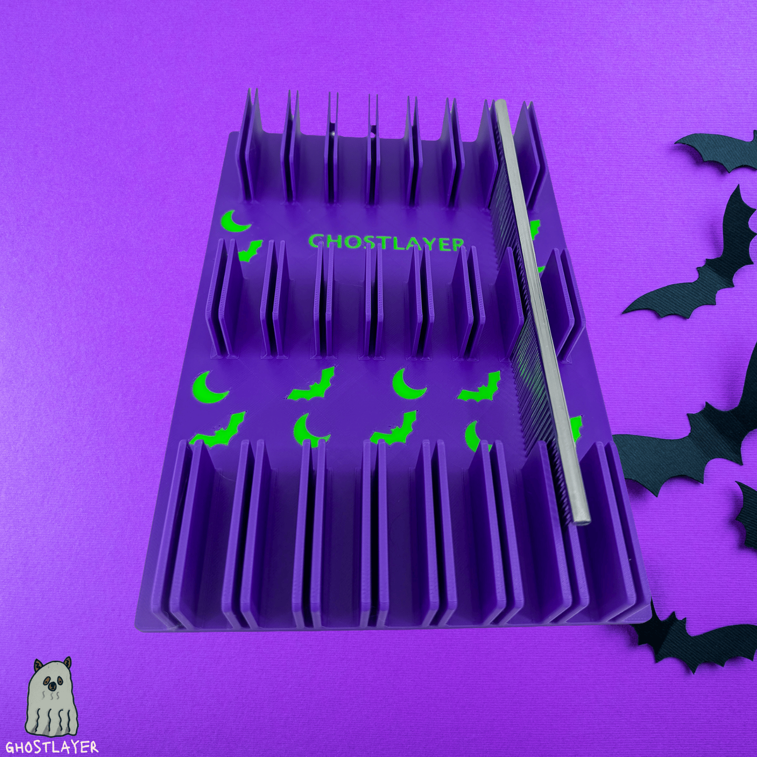 Drawerganizer *Halloween* Combs Low Profile Grooming Comb Toolbox Drawer Organizer- Holds 8 Combs *Ghastly Green and Purple*