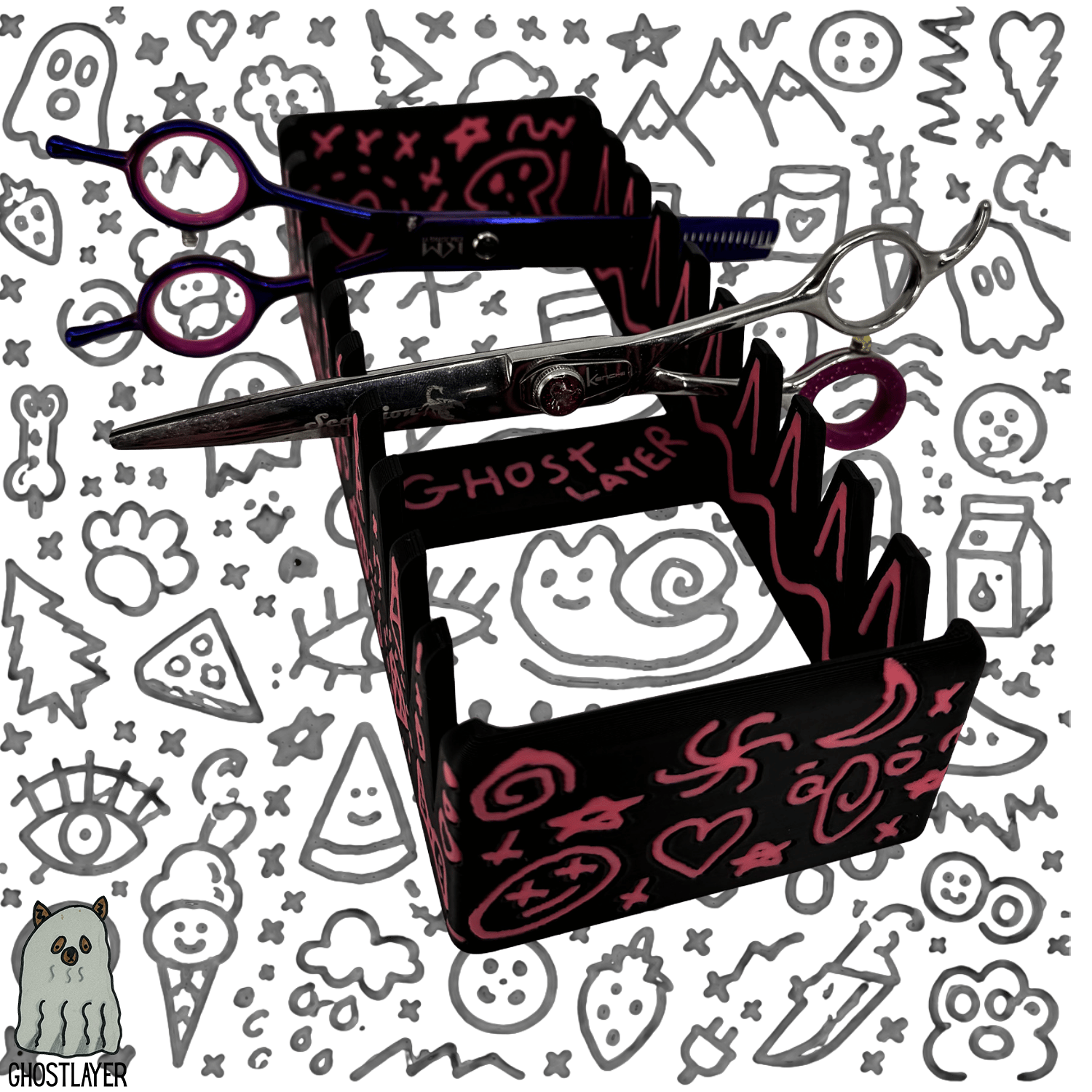*Ghost Graffiti* Dog Grooming Scissor Holder Up to 10 pairs