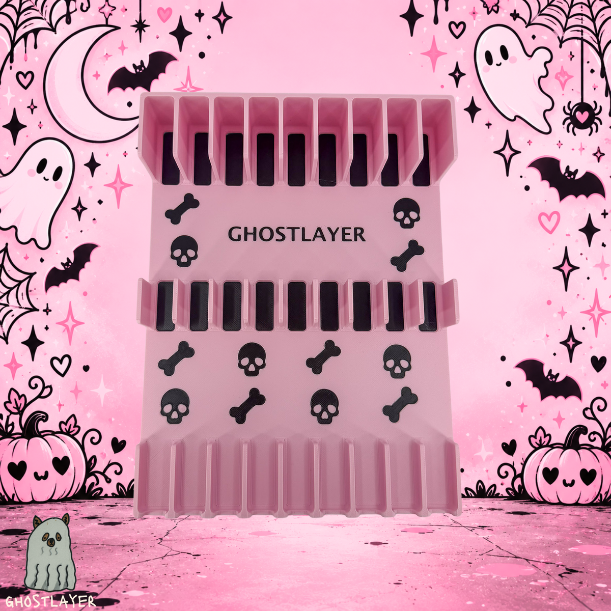 Drawerganizer *Coquette Halloween* Shears Low Profile Grooming Shear Toolbox Drawer Organizer- Holds 9 Shears- *Gothic Black and Pink*