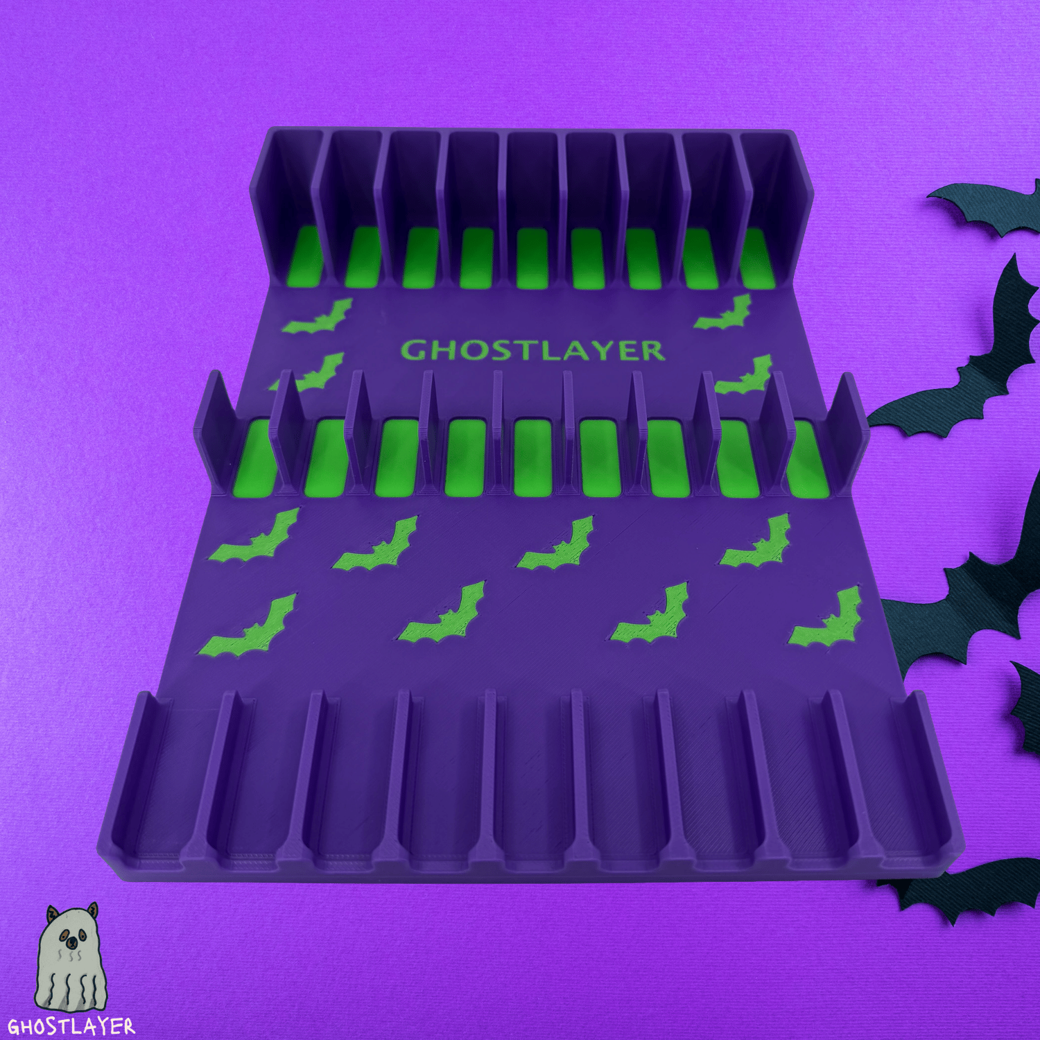 Drawerganizer *Halloween* Shears Low Profile Grooming Shear Toolbox Drawer Organizer- Holds 9 Shears- *Ghastly Green and Purple*