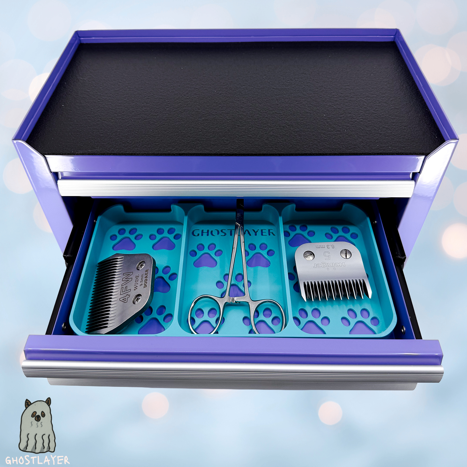 Kobalt Mini Toolbox Middle Drawer Organizer (Two Drawer w/Lid and Three Drawer)- Dog Grooming Toolbox Organizing Tray (Three Slots)