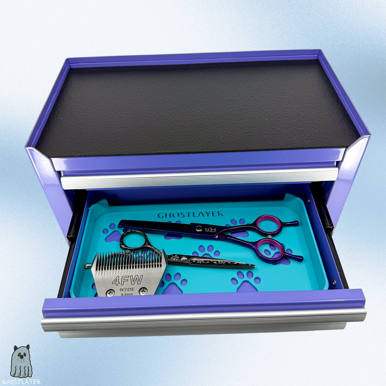 Kobalt Mini Toolbox Middle Drawer Organizer (Two Drawer w/Lid and Three Drawer)- Dog Grooming Toolbox Organizing Tray (Open)