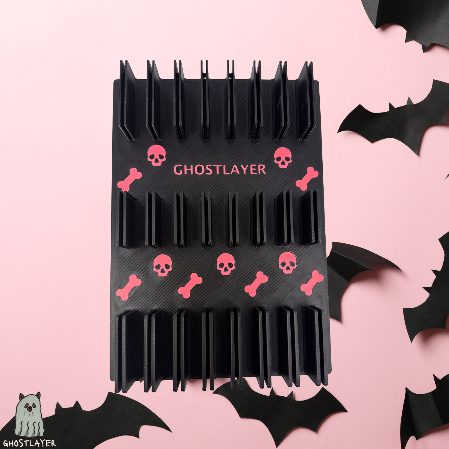 Drawerganizer *Halloween* Combs Low Profile Grooming Comb Toolbox Drawer Organizer- Holds 8 Combs *Gothic Black and Pink*
