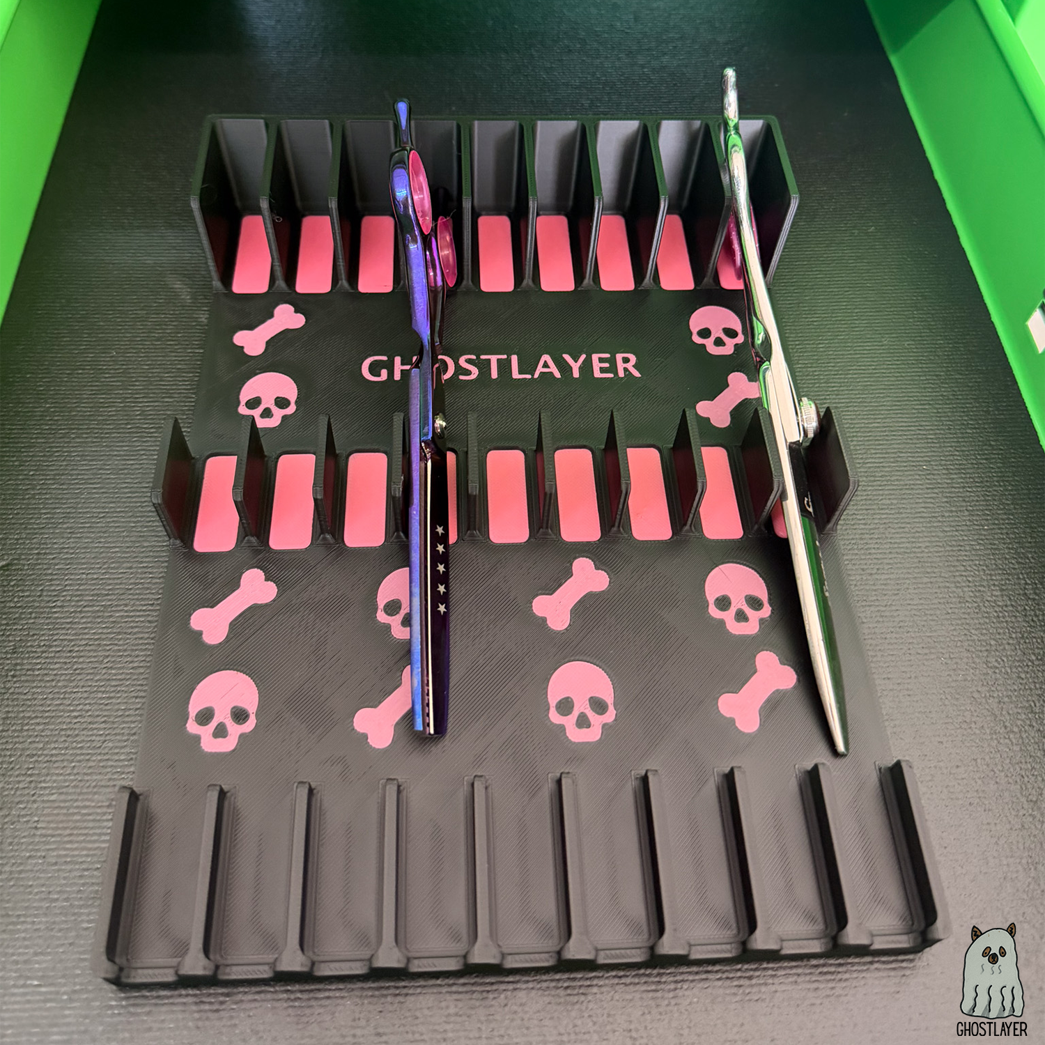 Drawerganizer *Halloween* Shears Low Profile Grooming Shear Toolbox Drawer Organizer- Holds 9 Shears- *Gothic Black and Pink*