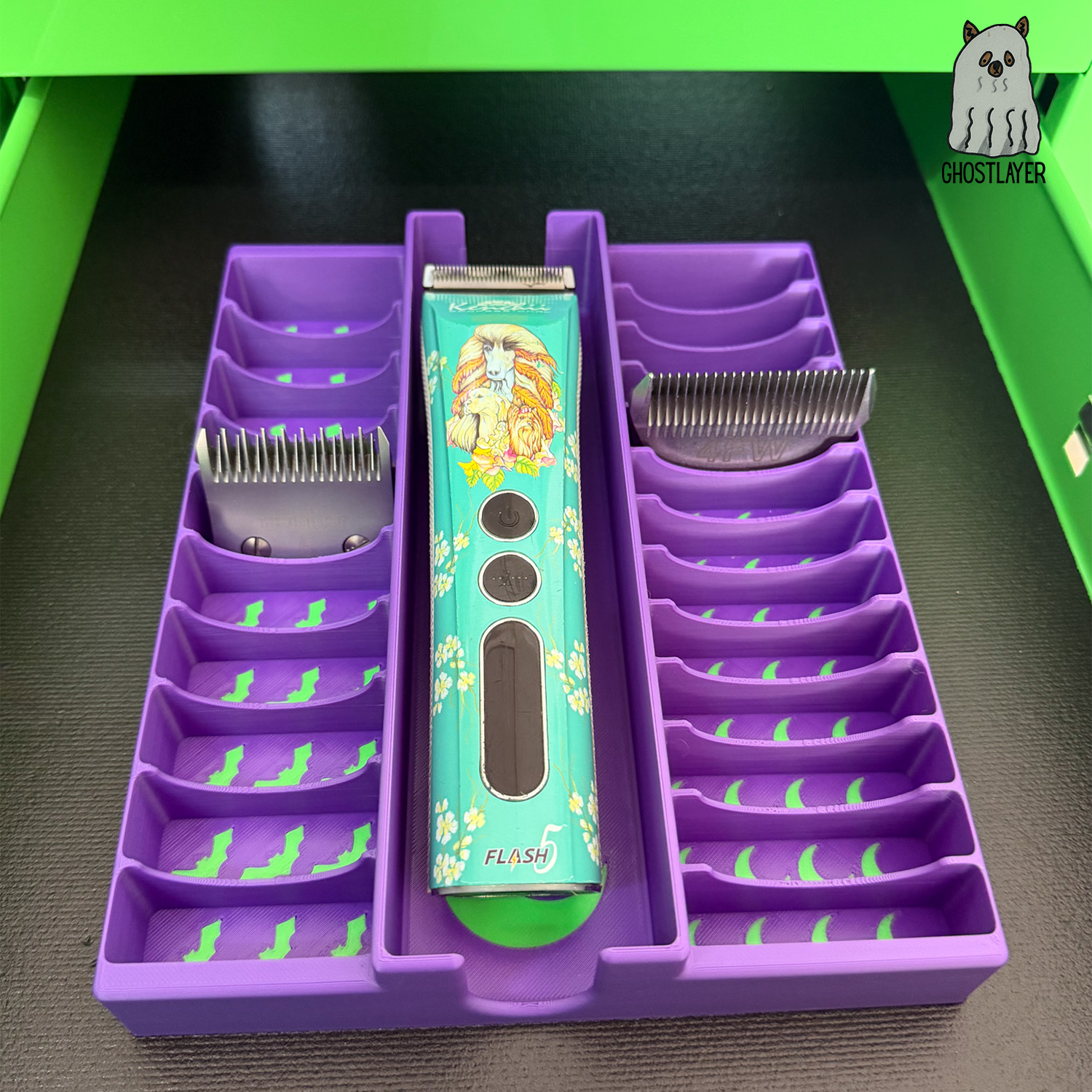 Drawerganizer *Halloween* Blade/Clipper Combo Toolbox Drawer Organizer- Holds 1 Clipper, 10 Standard, 13 Wide *Ghastly Green and Purple*