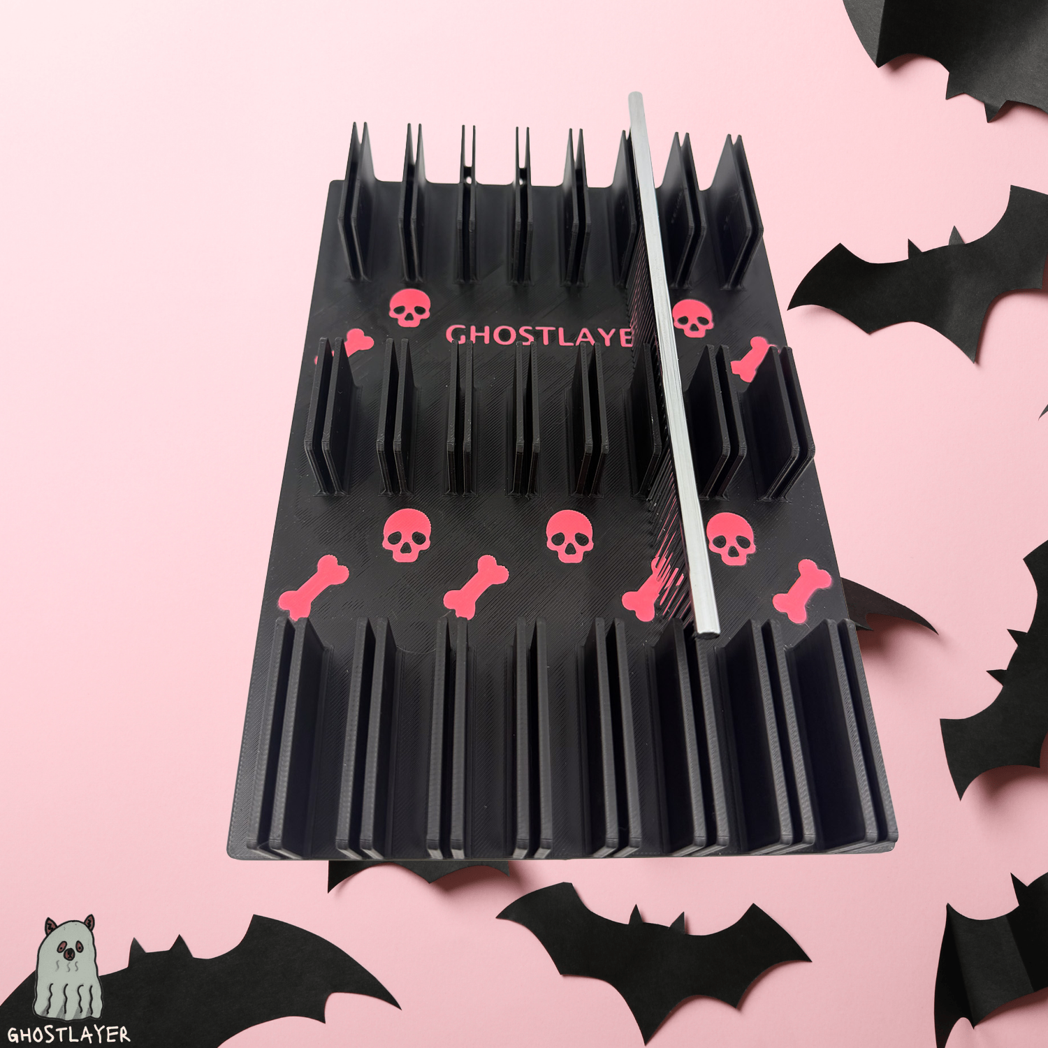 Drawerganizer *Halloween* Combs Low Profile Grooming Comb Toolbox Drawer Organizer- Holds 8 Combs *Gothic Black and Pink*